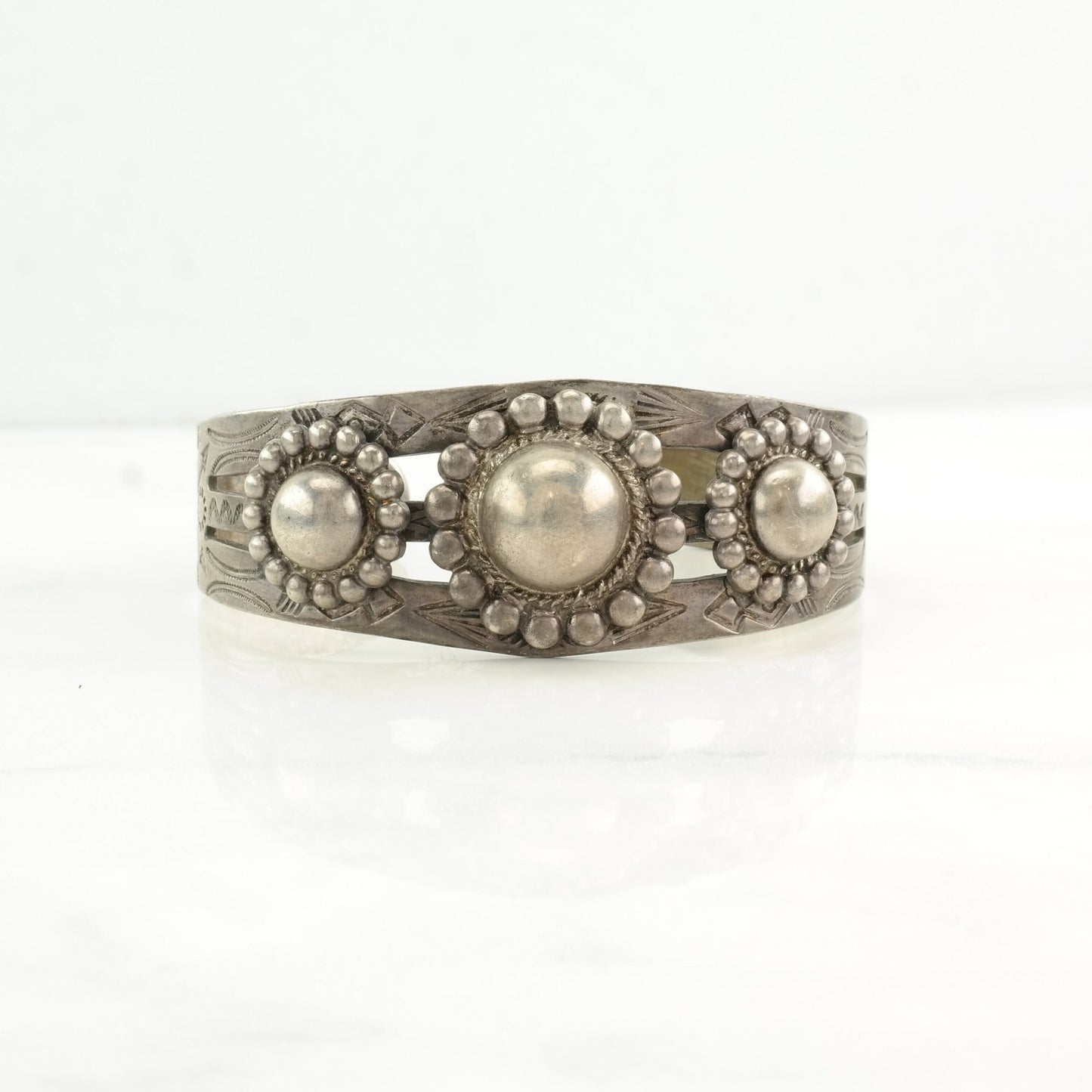 Fred Harvey Era Sterling Silver Cuff Bracelet Floral