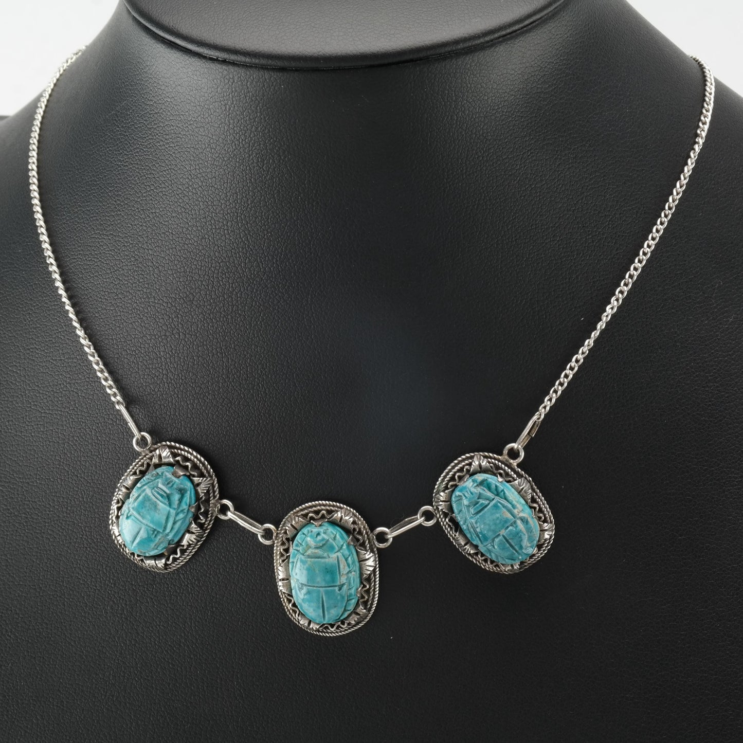Archeological Revival Scarab Sterling Silver Necklace N2427