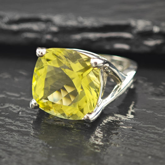 Lemon Quartz Statement Ring - Sterling Silver Size 7