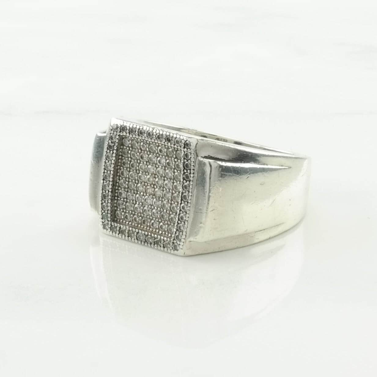 Sterling Silver Ring CZ Pave, Wide Band Size 10