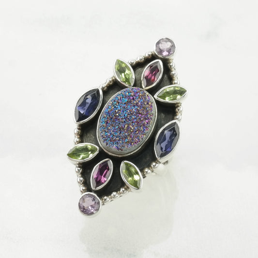 Nicky Butler Silver Ring Quartz, Amethyst, Peridot Cluster Sterling Size 7 1/4