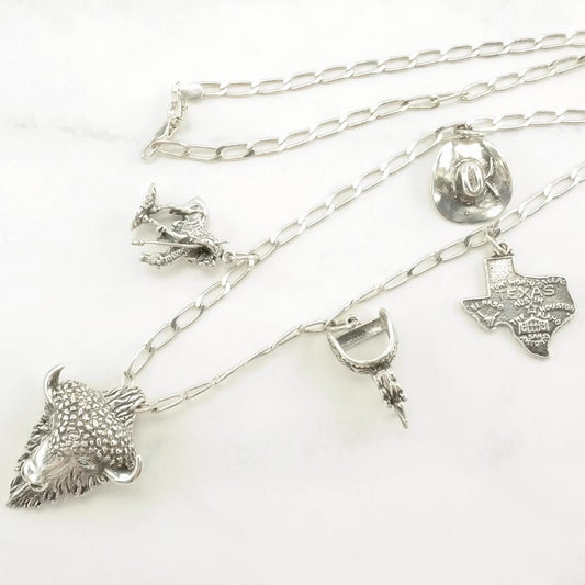 Vintage Sterling Silver Buffalo Western Charms Necklace