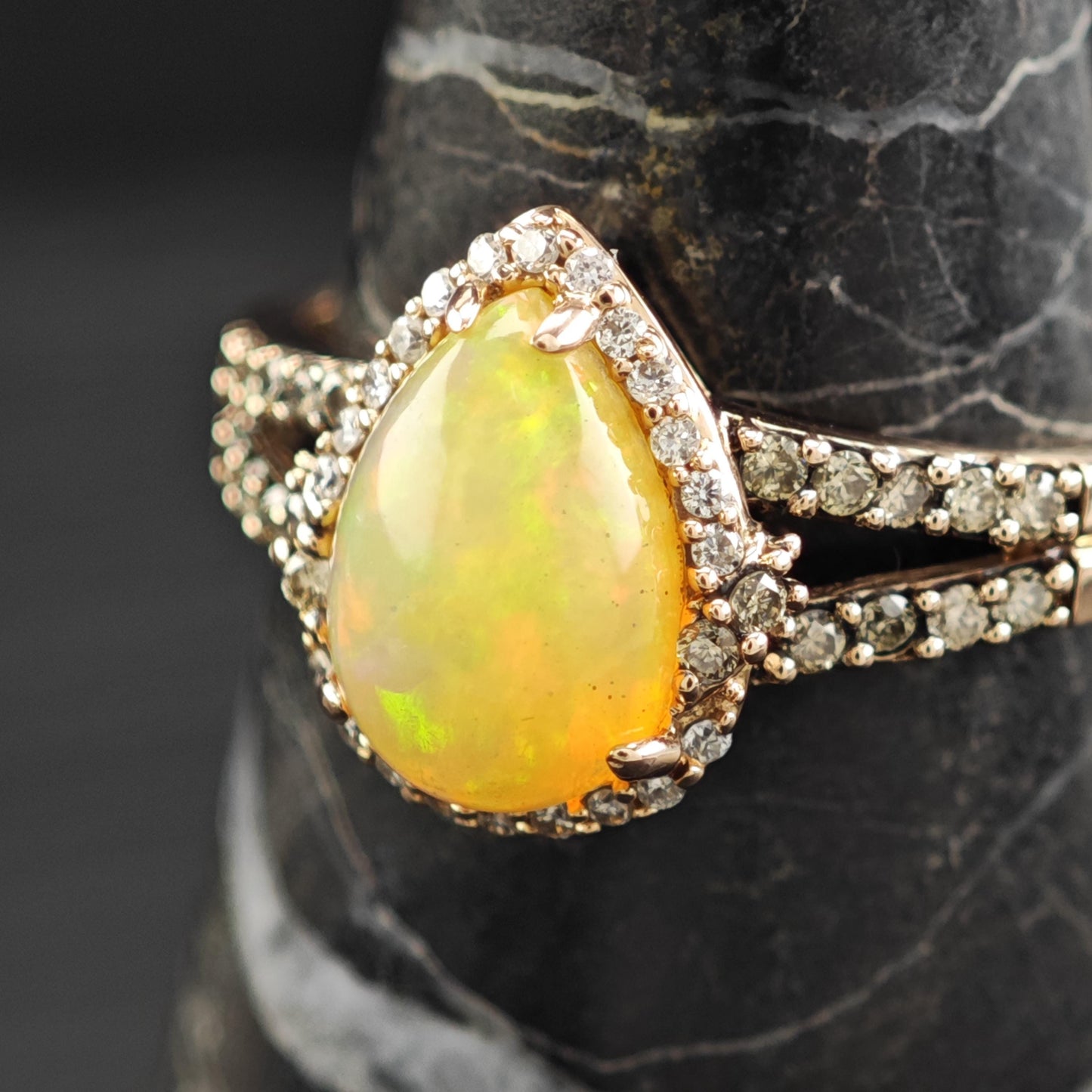 LeVian 14K Rose Gold Teardrop Opal Diamond Ring