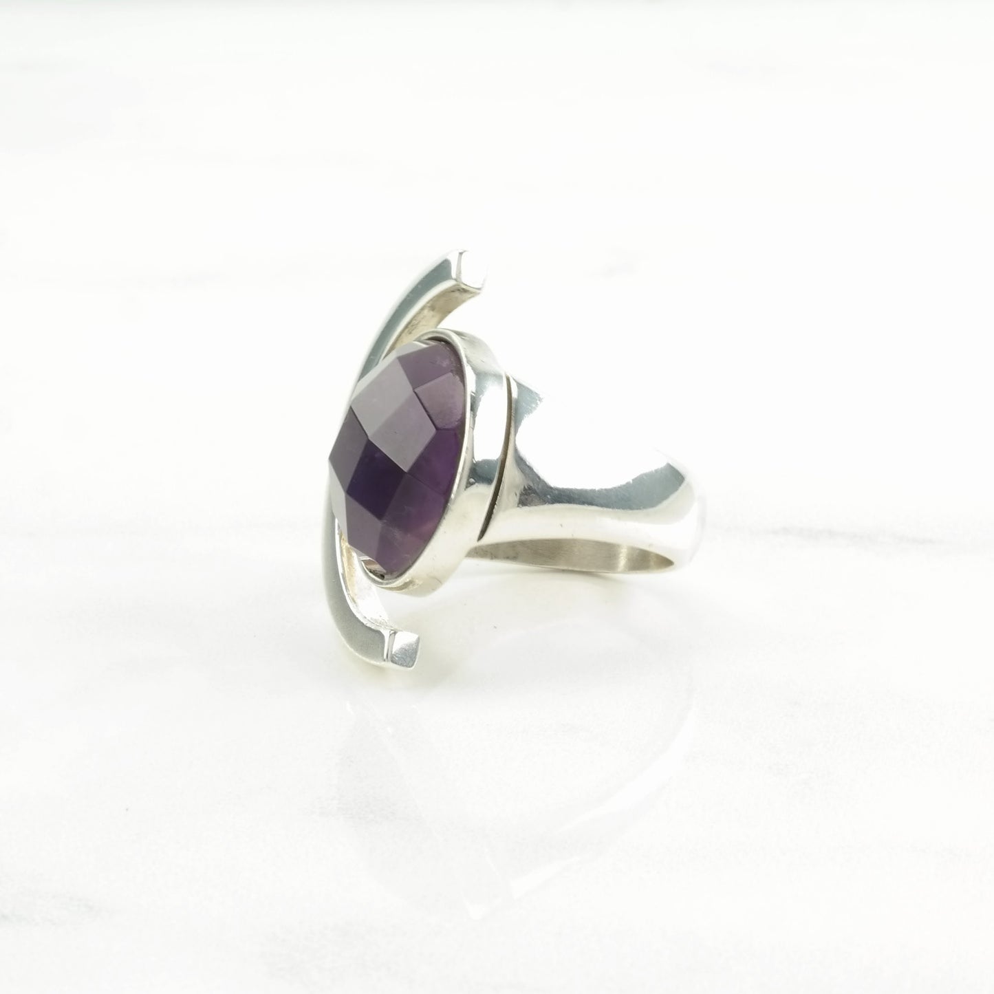 DTR Silver Ring Amethyst Modernist Sterling Purple Size 7