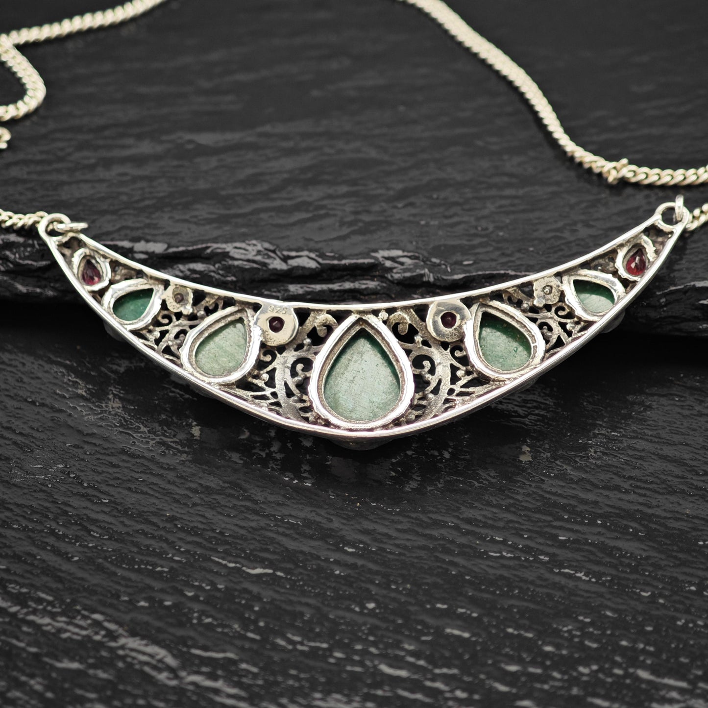Sterling Silver Emerald Ruby Teardrop Necklace 20" N2633