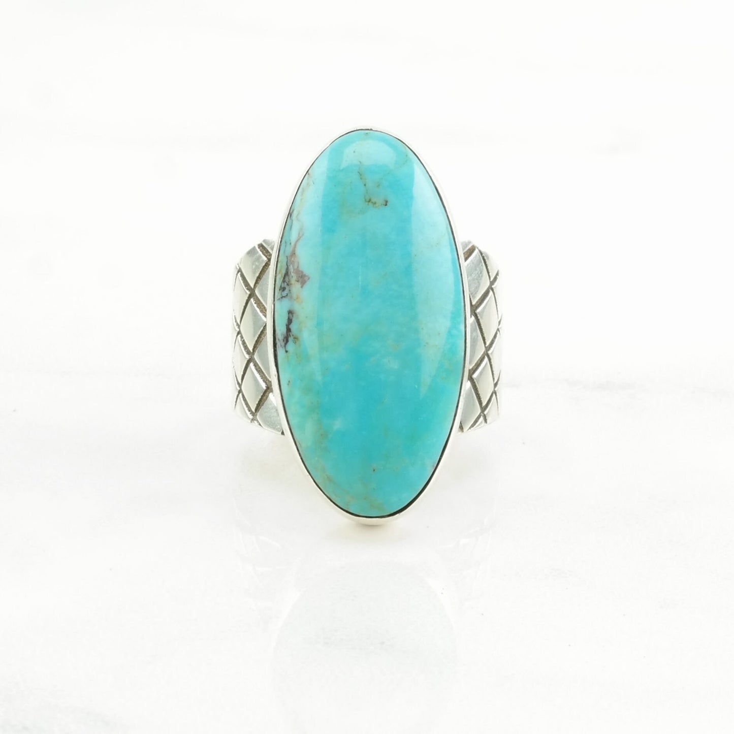 DTR Silver Ring Turquoise Stamped Band Sterling Blue Size 7 1/4