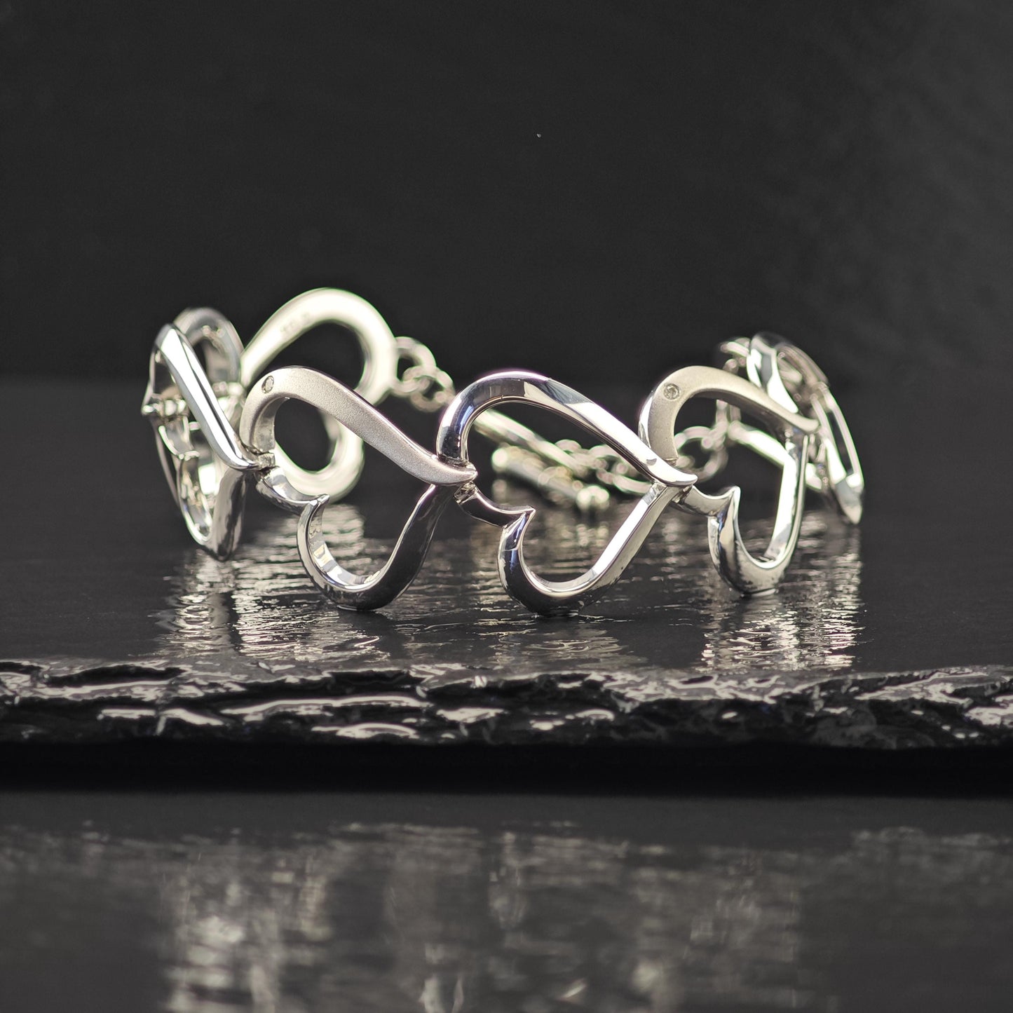 Heart Diamond Bracelet Sterling Silver Size 7 1/2" BR3006