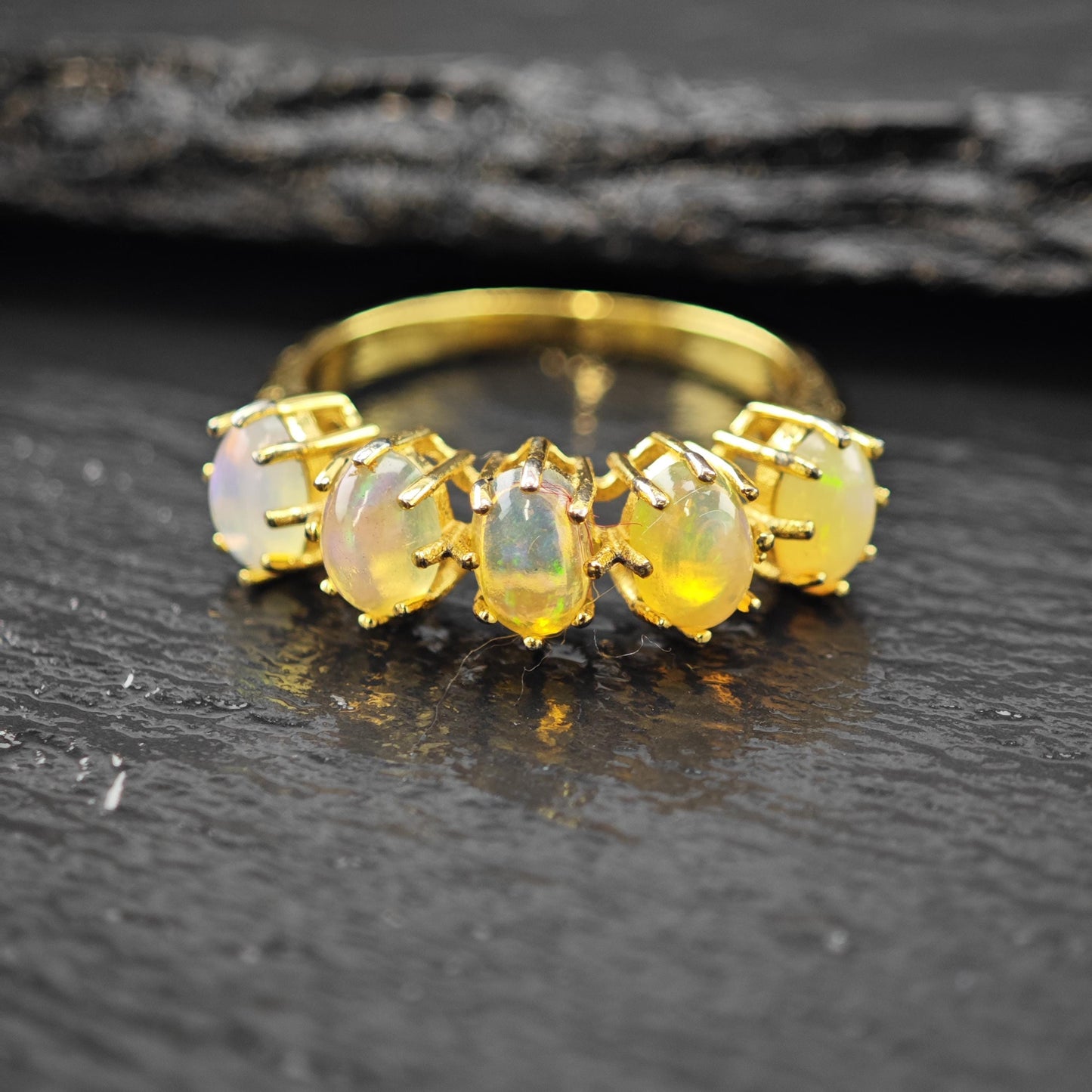 Yellow Opal Gold Plated Ring Sterling Silver Sz 8