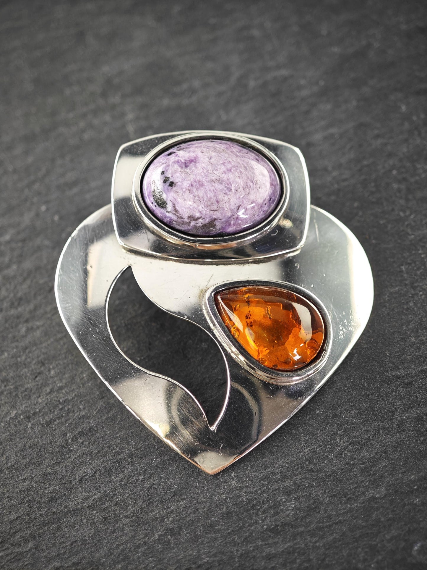 DTR Charoite & Amber Sterling Silver Pendant