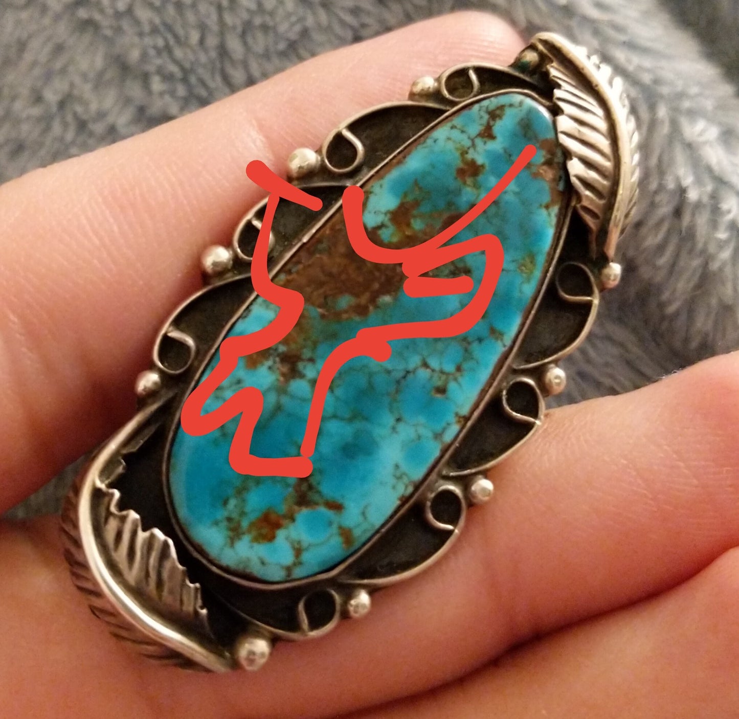 Vintage OOAK Native American Sterling Silver Ring Size 6.75 Blue Hawk, Eagle Waterweb Turquoise