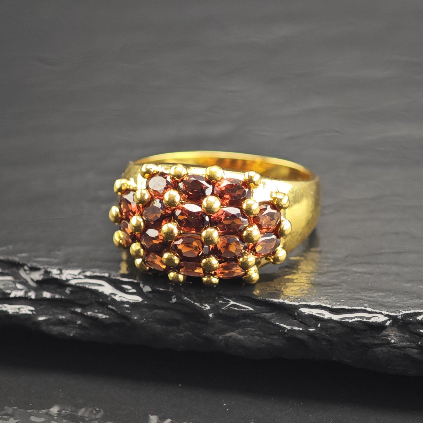 Gold-Plated Garnet Cluster Sterling Silver Ring Sz 10 1/4 R6749