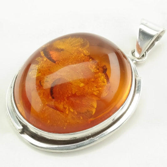 Vintage Amber Large Sterling Silver Pendant