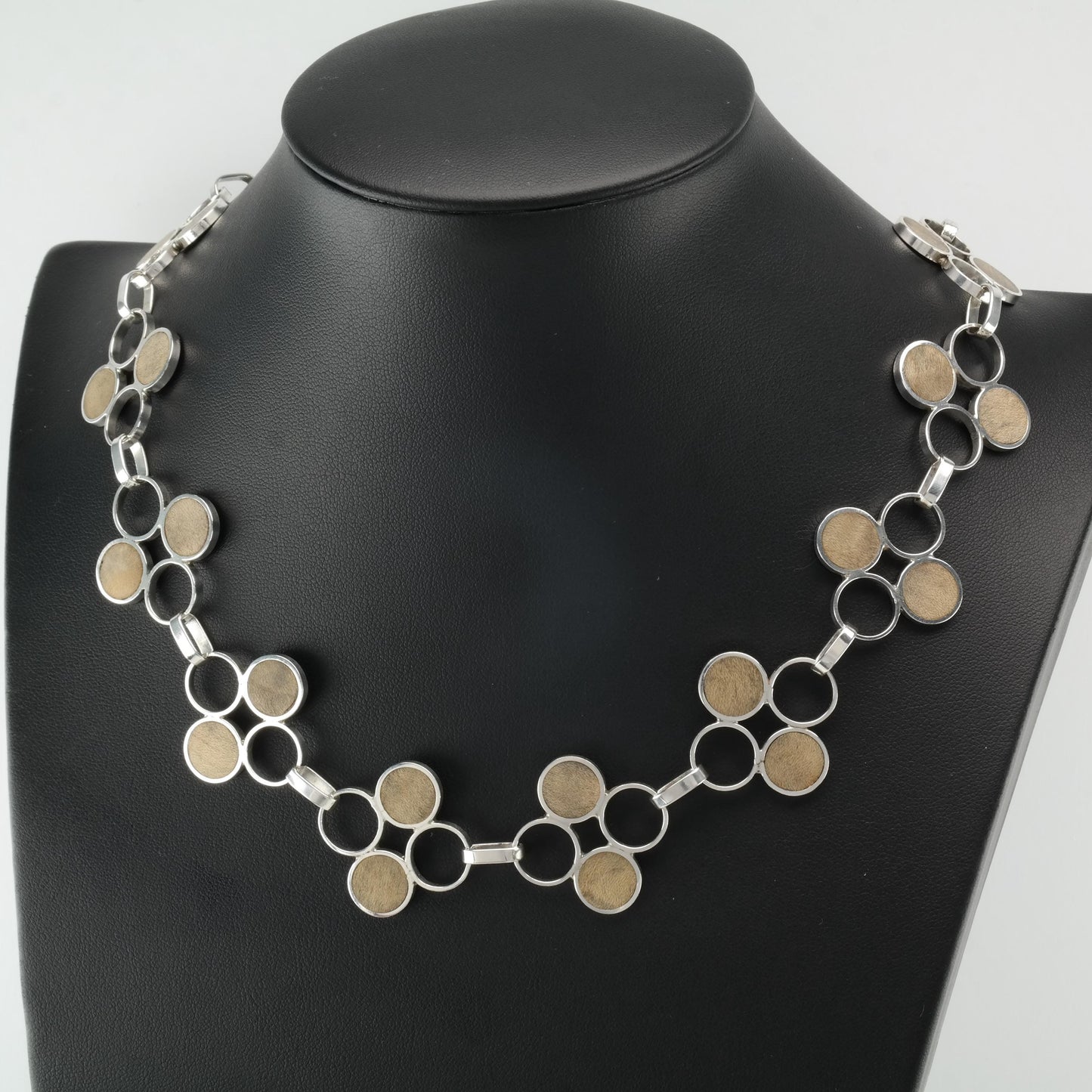 Vintage Brown Wood, Geometric Sterling Silver Necklace