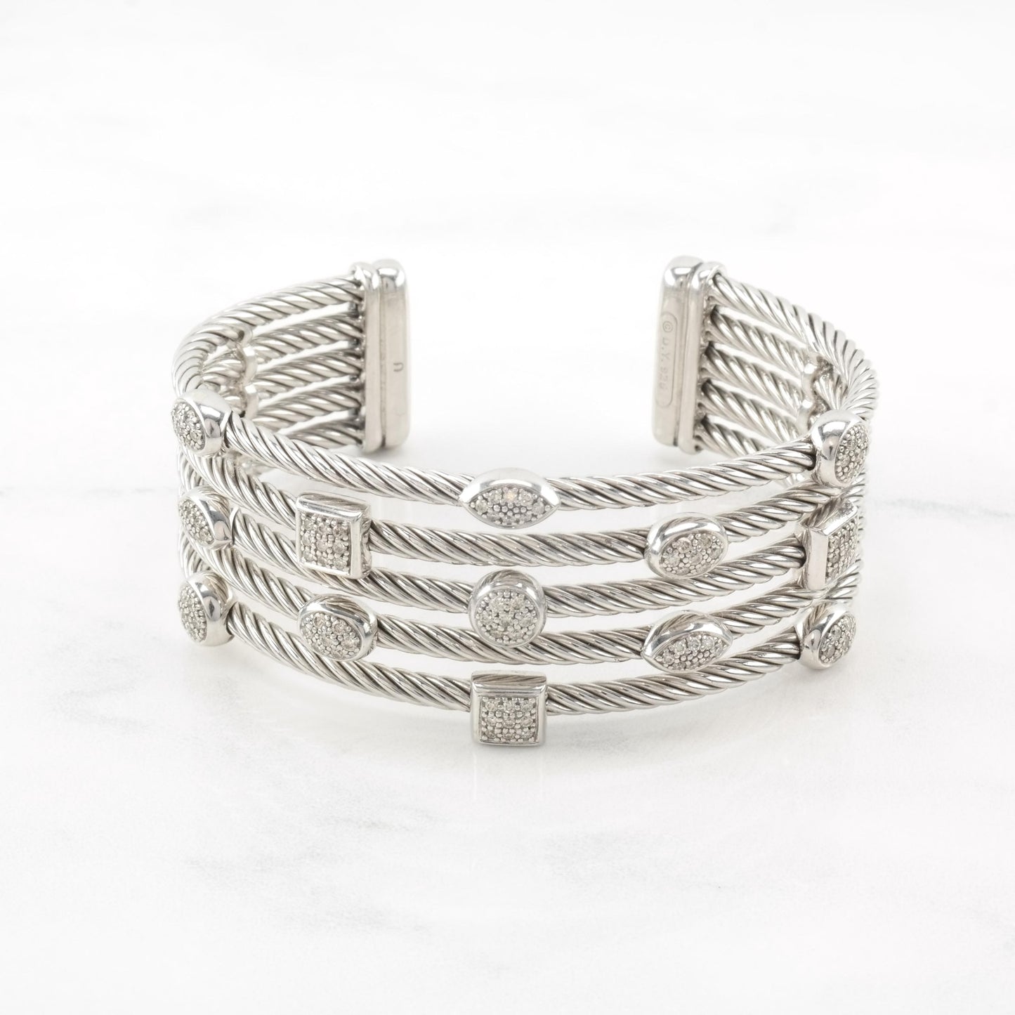 David Yurman Diamond Cuff Bracelet 5 Row Confetti Sterling Silver