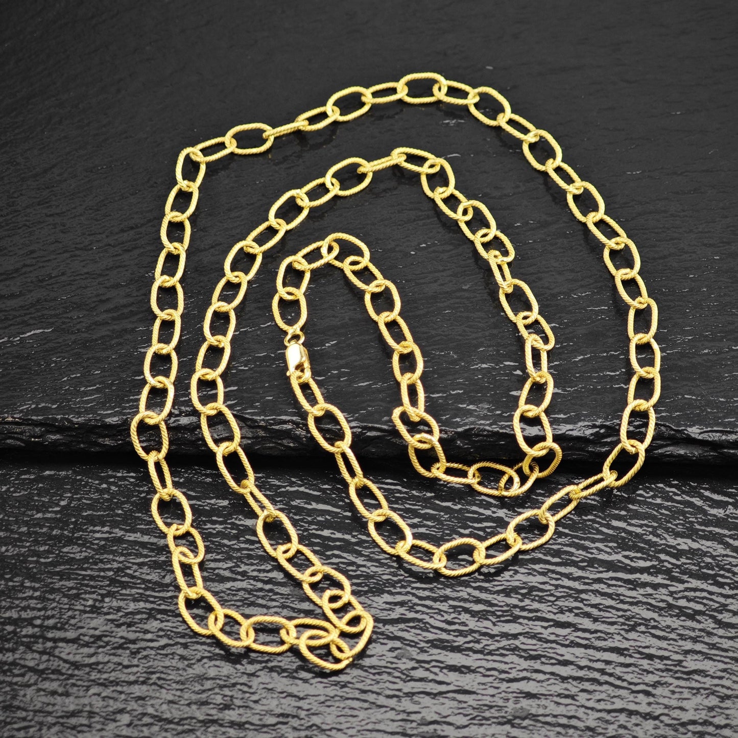 Gold Plated Twisted Oval Link Chain Sterling Silver Necklace N2753