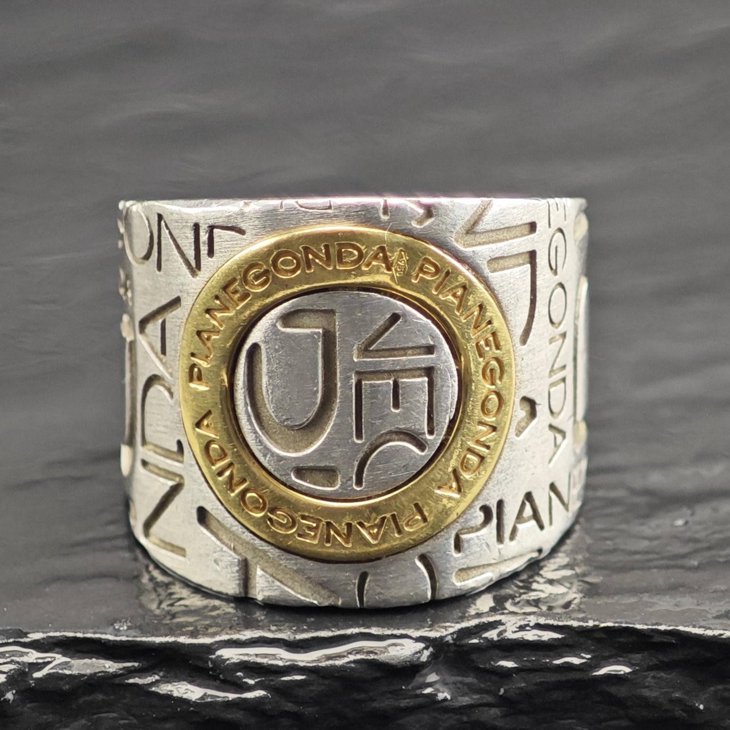 Pianegonda Gold Accent Stamped Design Sterling Silver Ring Sz 6 1/2 R6641