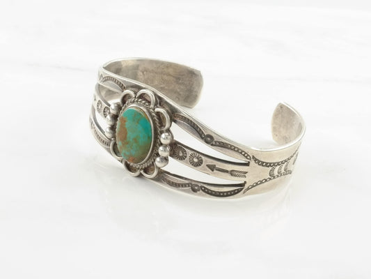 Native American Navajo Sterling Silver Cuff Bracelet Blue Turquoise Animal Inclusion