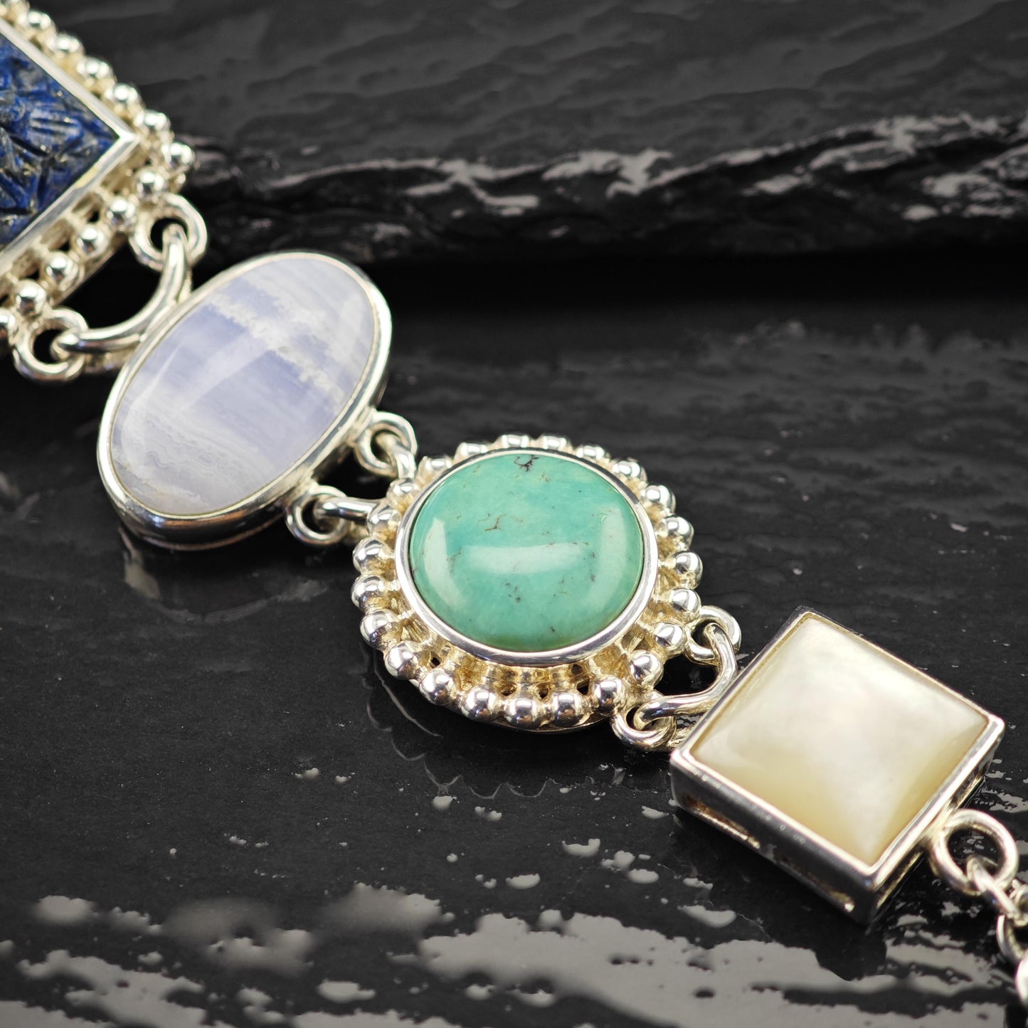 Whitney Kelly Carved Lapis Bracelet, Sterling Silver (Adjustable Size 7" and 7 1/2")