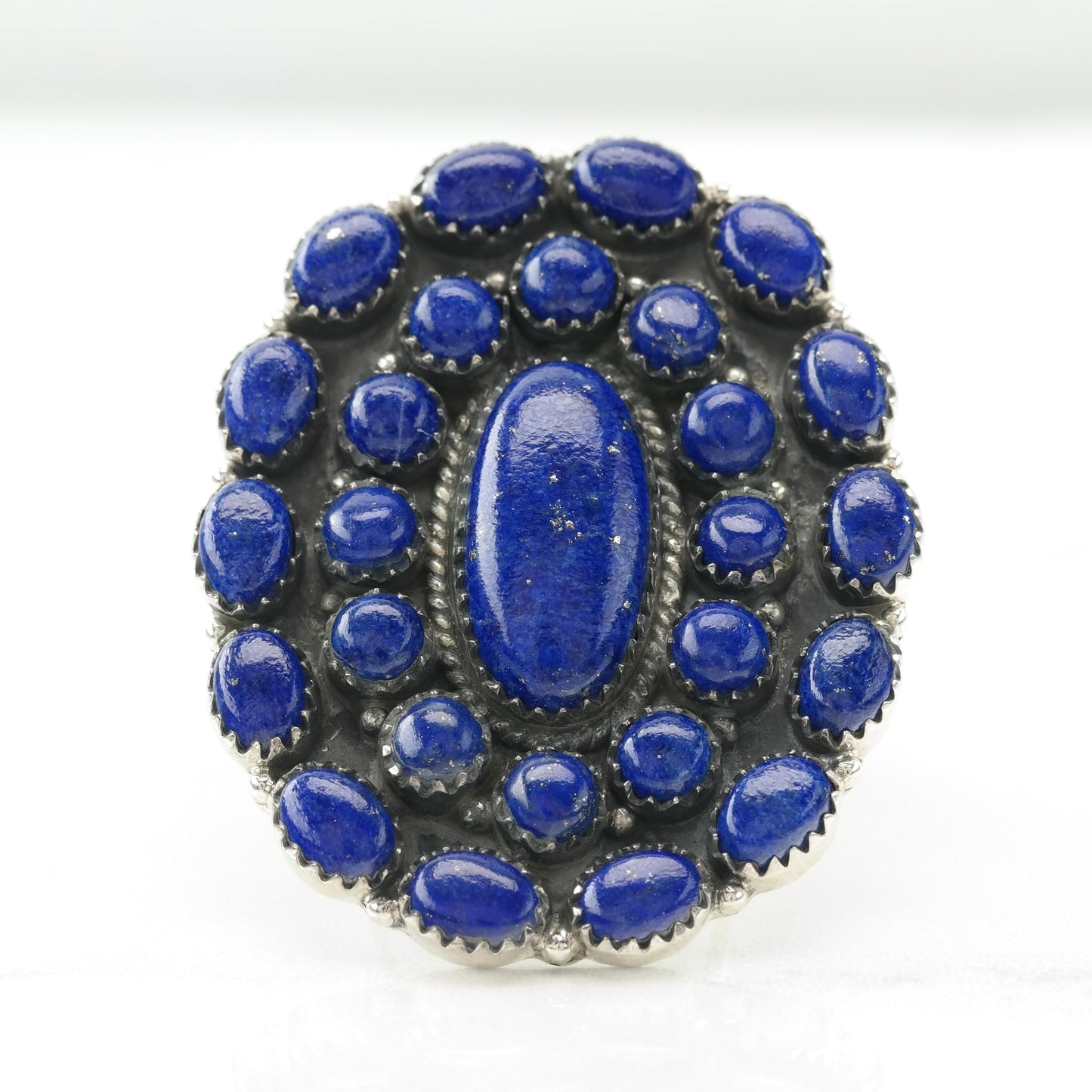 Vintage Large Lapis Lazuli Sterling Silver Ring Blue Adjustable