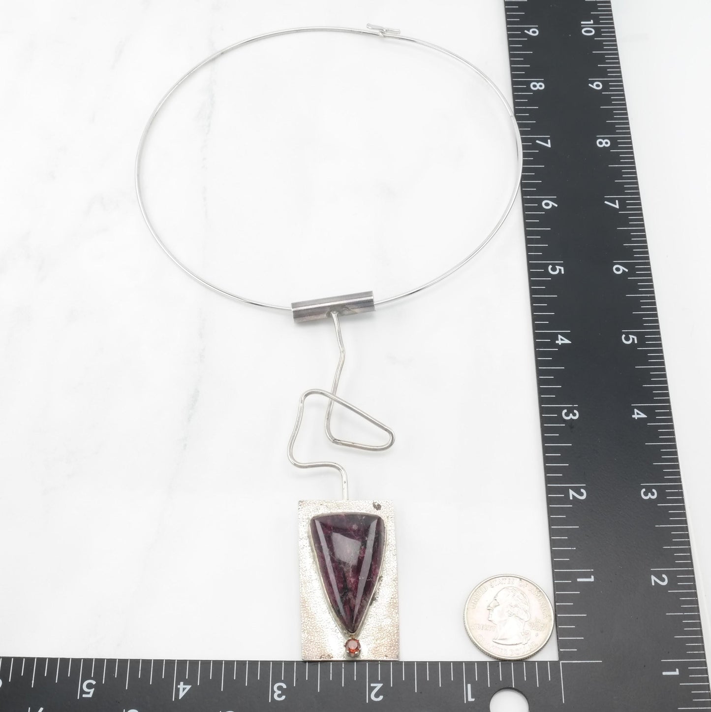 Vintage Studio Sugilite Abstract Pendant Choker Necklace Sterling Silver