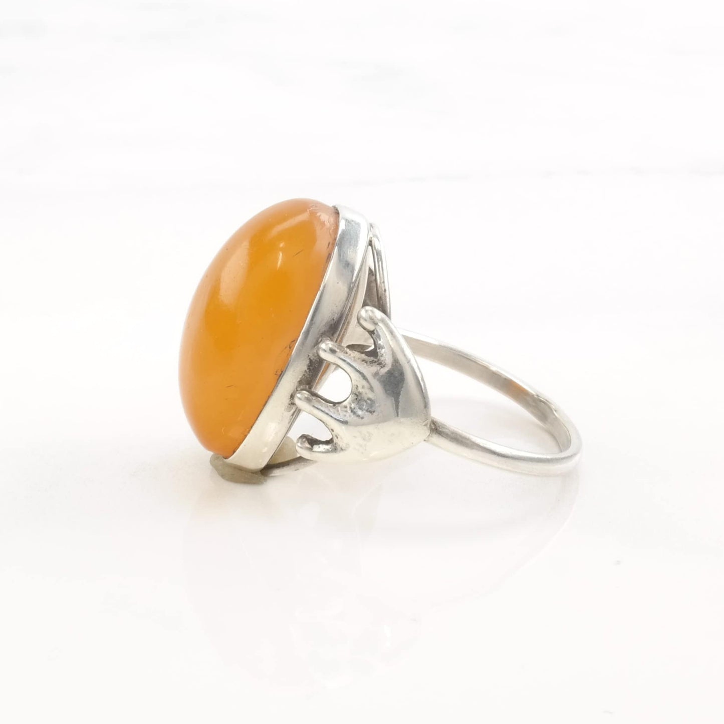 European Silver Ring Butterscotch Amber Size 8 1/2