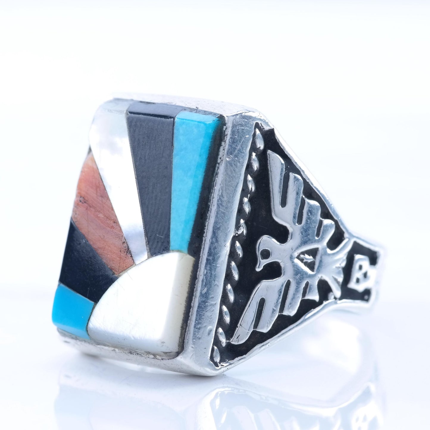 Southwest Inlay Eagle Sterling Silver Ring Size 10 1/4