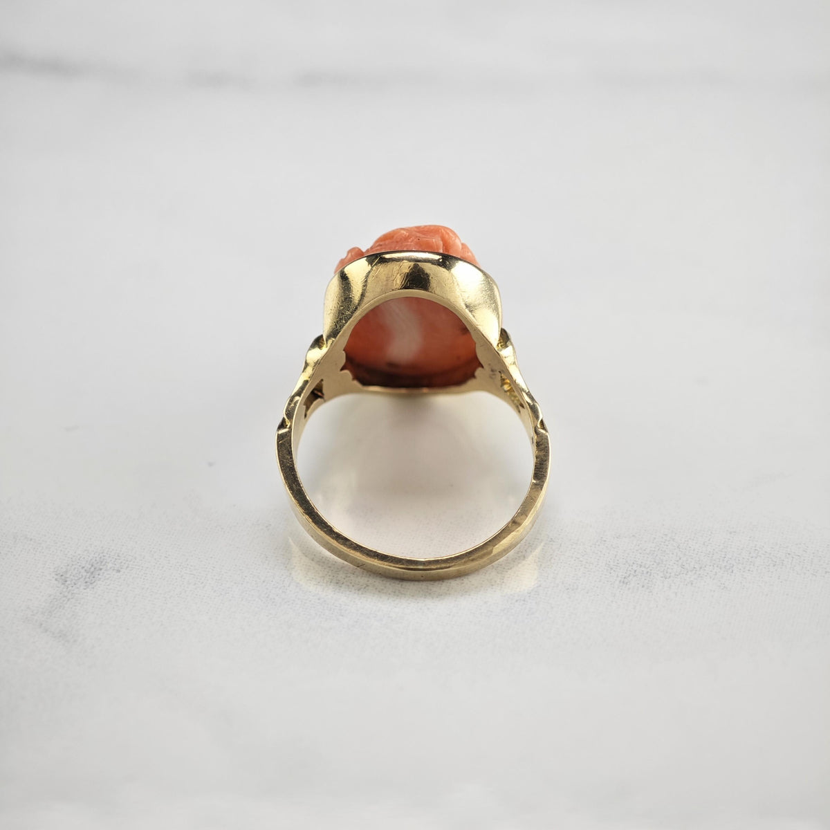 Art Nouveau Coral Cameo 10k Gold Ring Sz 4 1/2 R6802