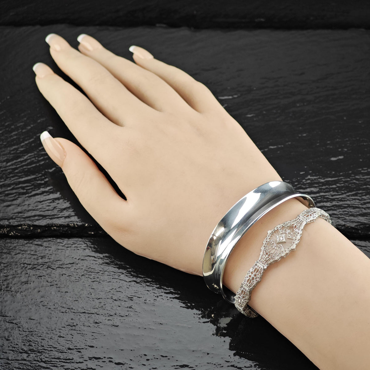 MCM Ed Levin Curved Sterling Silver Cuff Bracelet Sz 6 3/4" BR3178