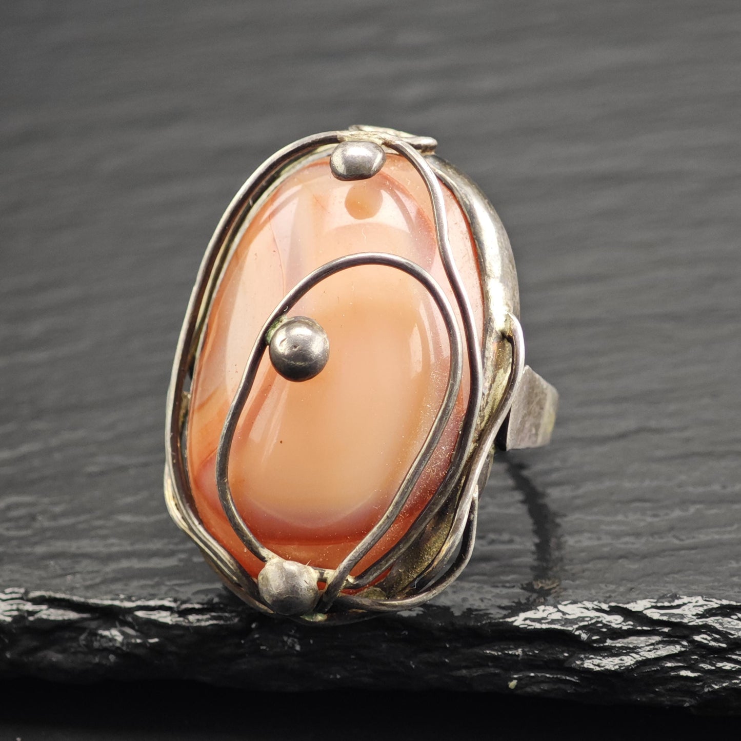 Large Handmade Pink Agate Wire Overlay Design Sterling Silver Ring Sz 8 R6634