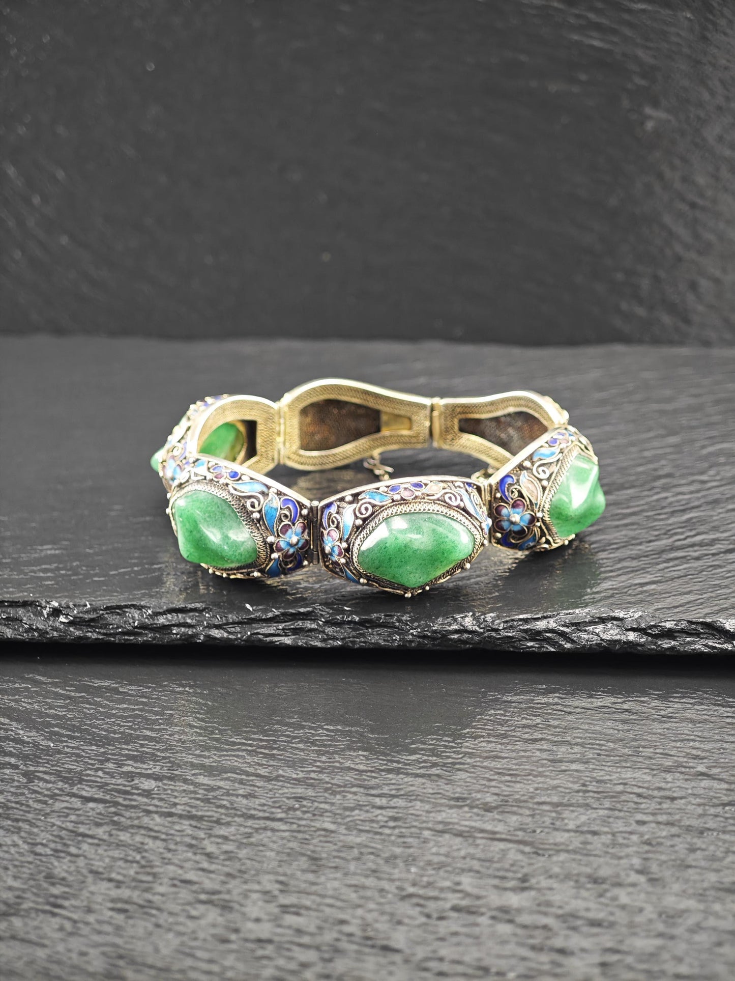 Chinese Export Gold Gilded, Enamel Bracelet Sterling Silver