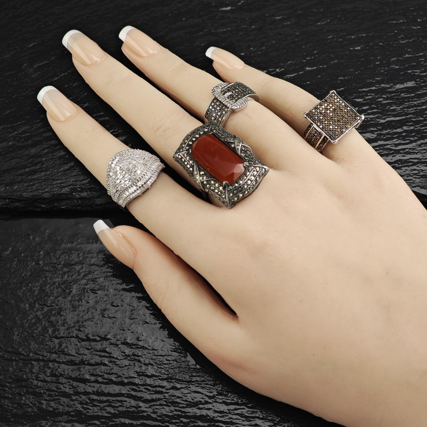 Vintage Art Deco Carnelian Sterling Silver Ring Sz 7.5 R6554
