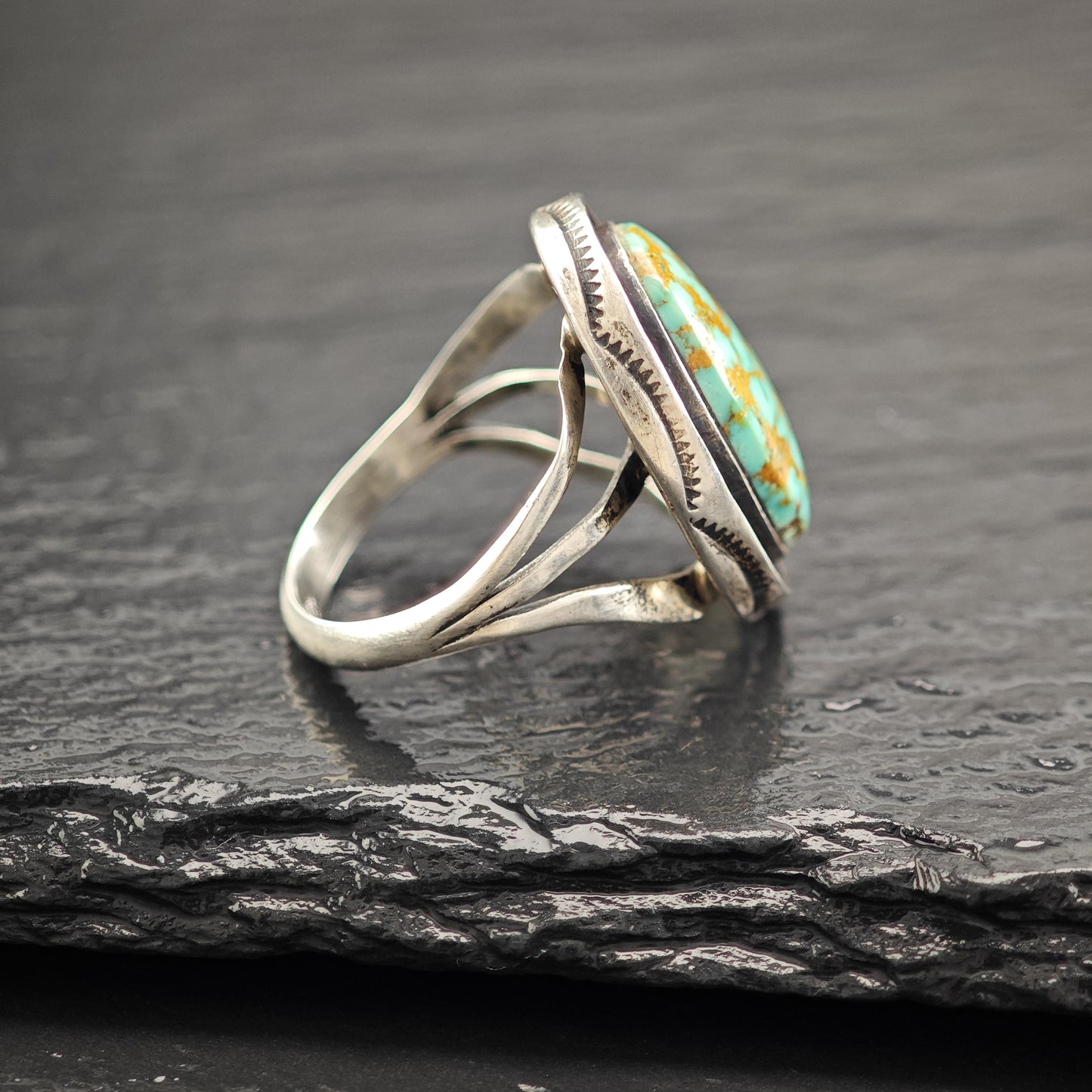 Turquoise #8 Shadowbox Oval Ring Sterling Silver