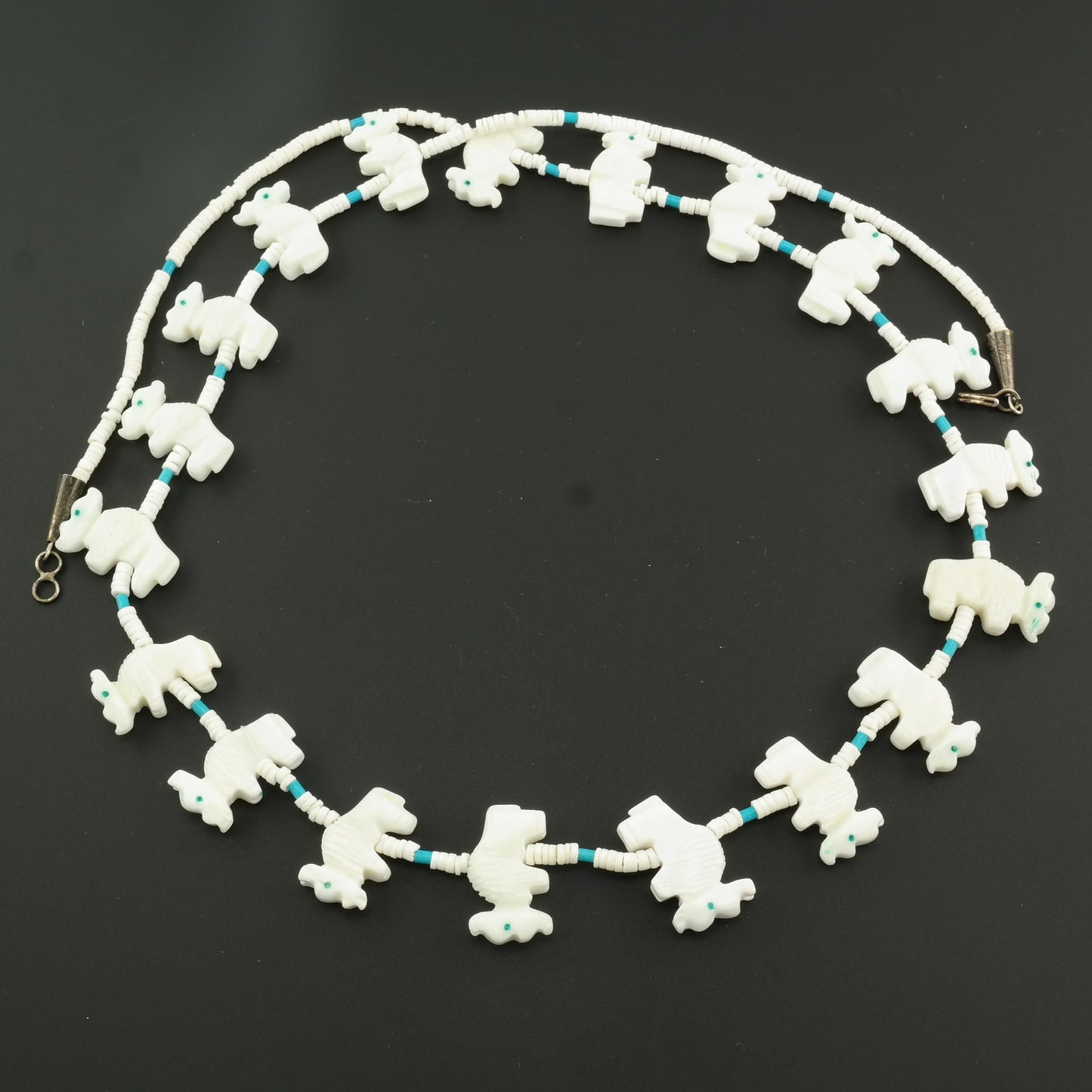 Santo Domingo Sterling Silver White Marble Buffalo, Heishi Necklace