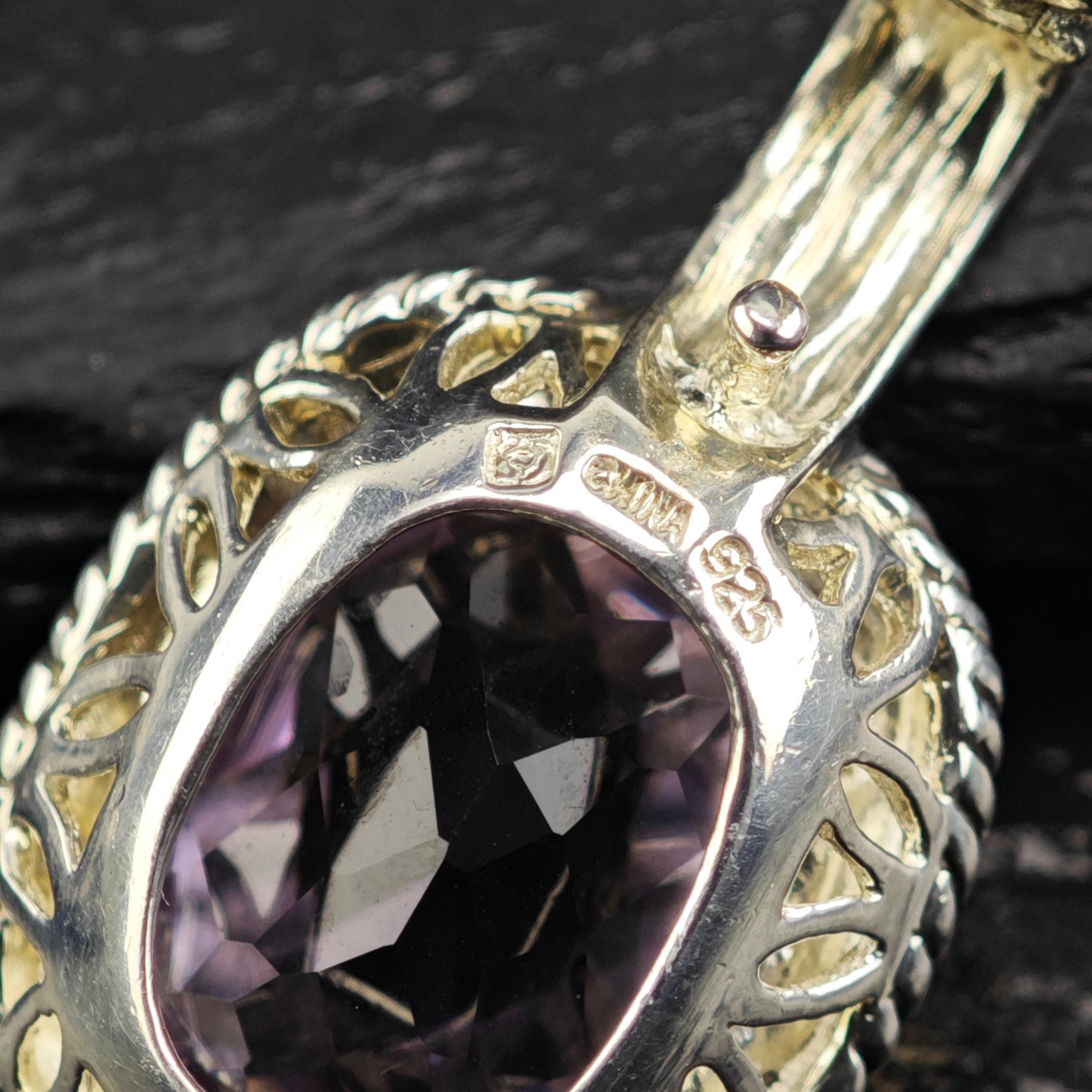 Michelle Albala Amethyst Gold Bezel Pendant Sterling Silver P3061