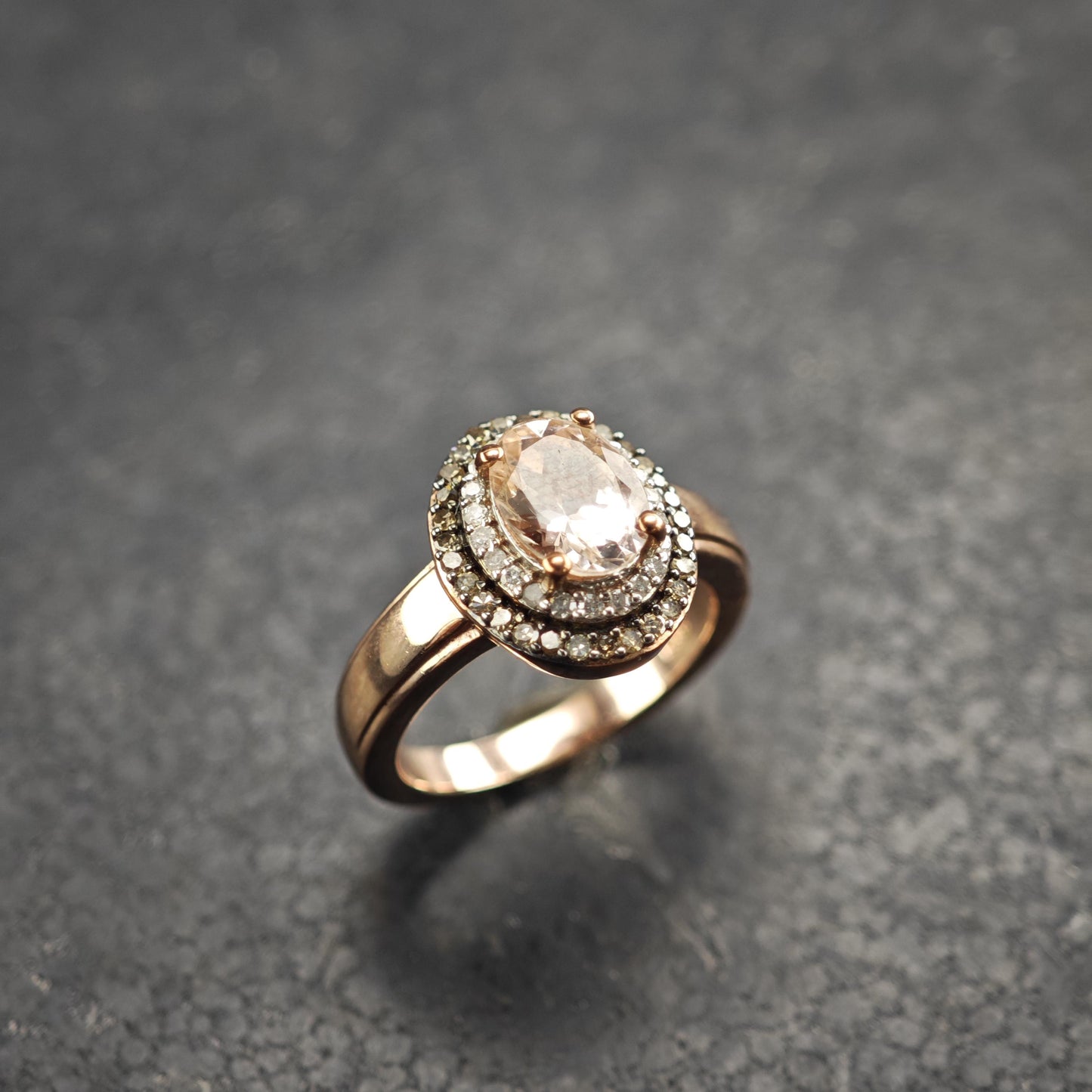 Morganite & Diamond Rose Gold Plated Sterling Silver Ring Sz 5 R6600