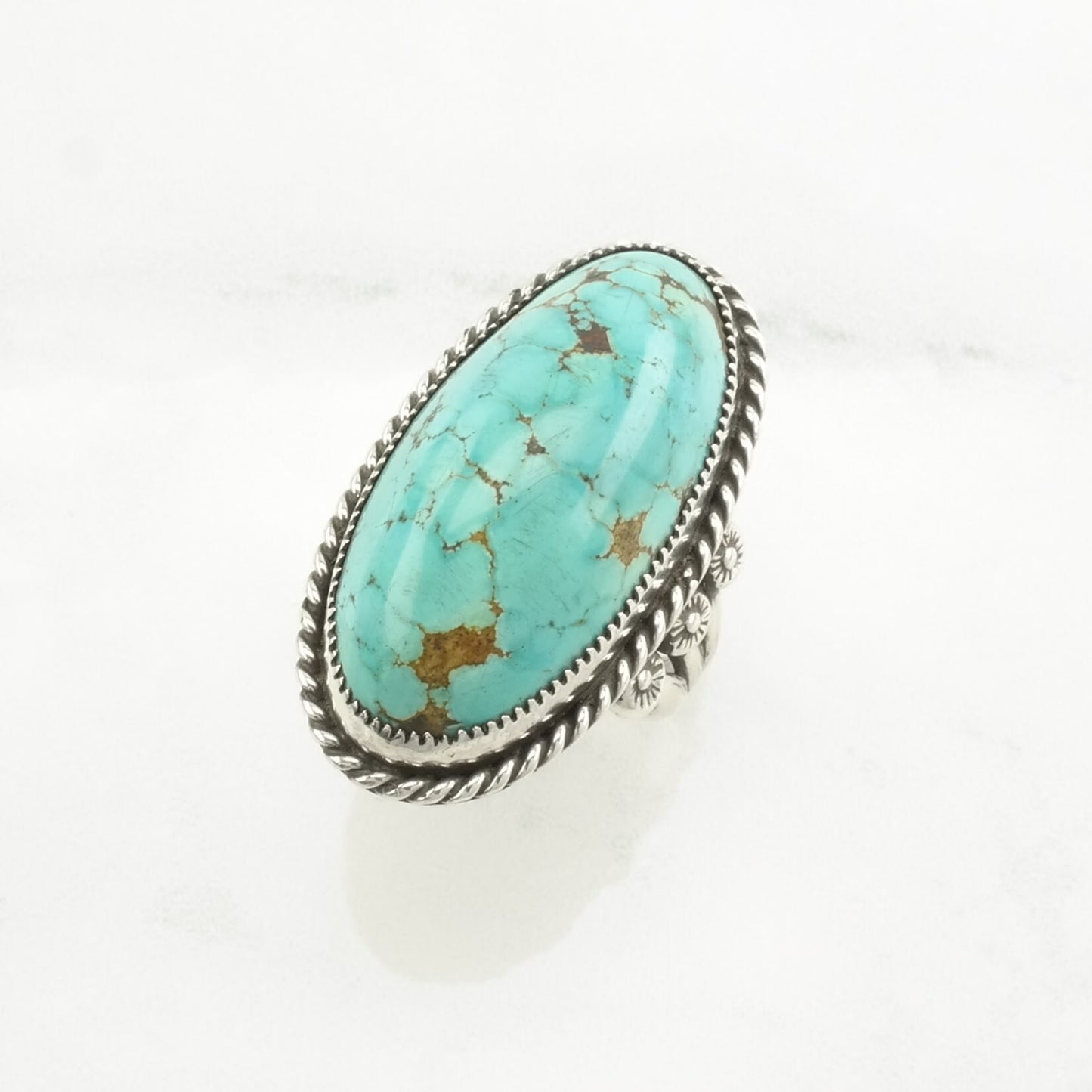 Native American #8 Turquoise Silver Ring Sterling Blue Size 8 1/2