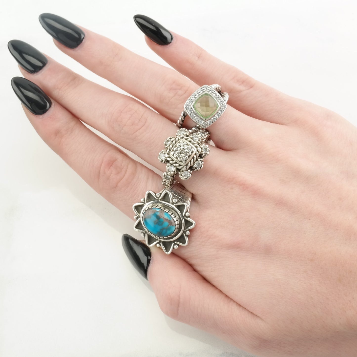 Darrell Cadman Silver Ring High Grade, Turquoise Star Sterling Blue Size 9 1/4