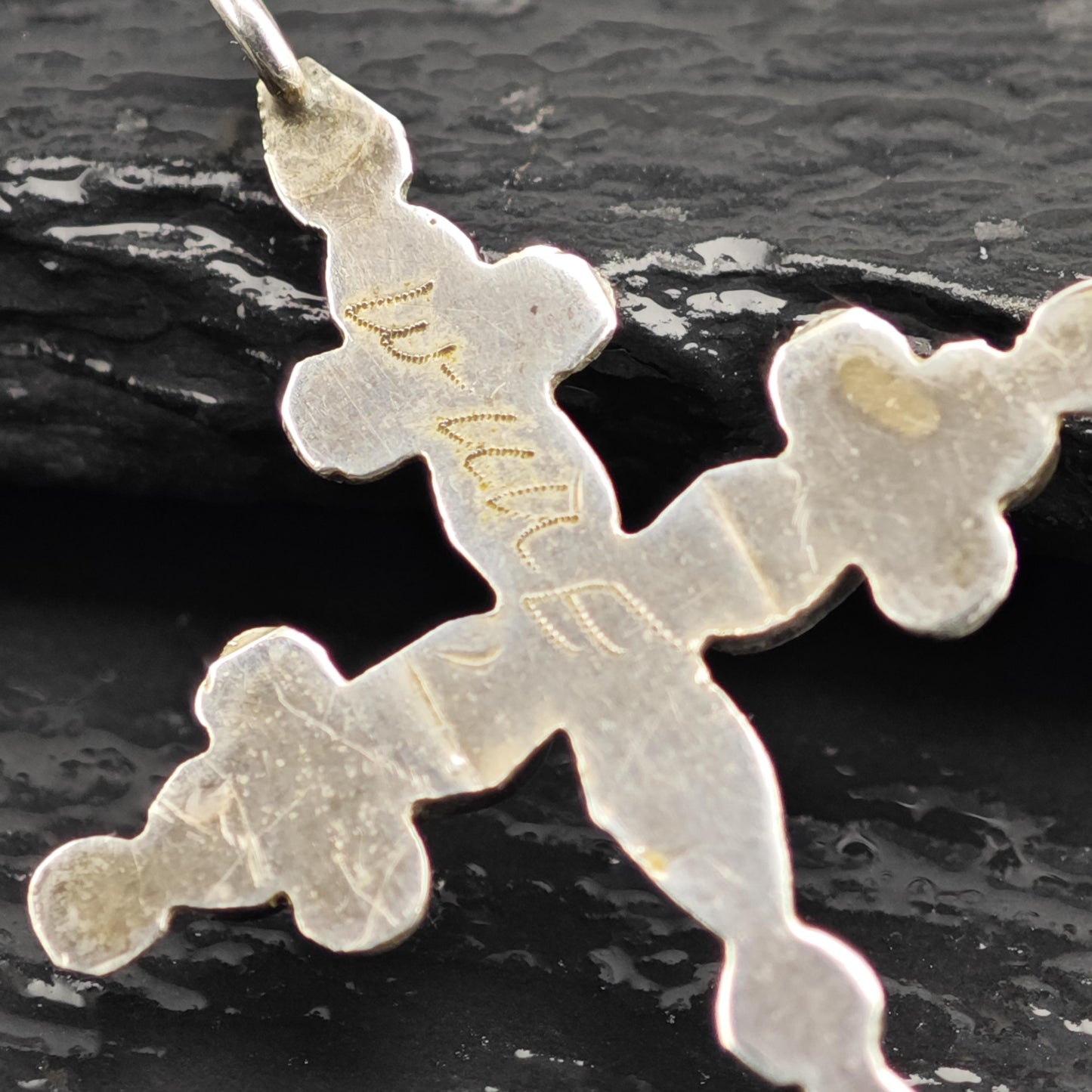 Vintage Zuni Inlay Turquoise Cross Pendant Sterling Silver P3033