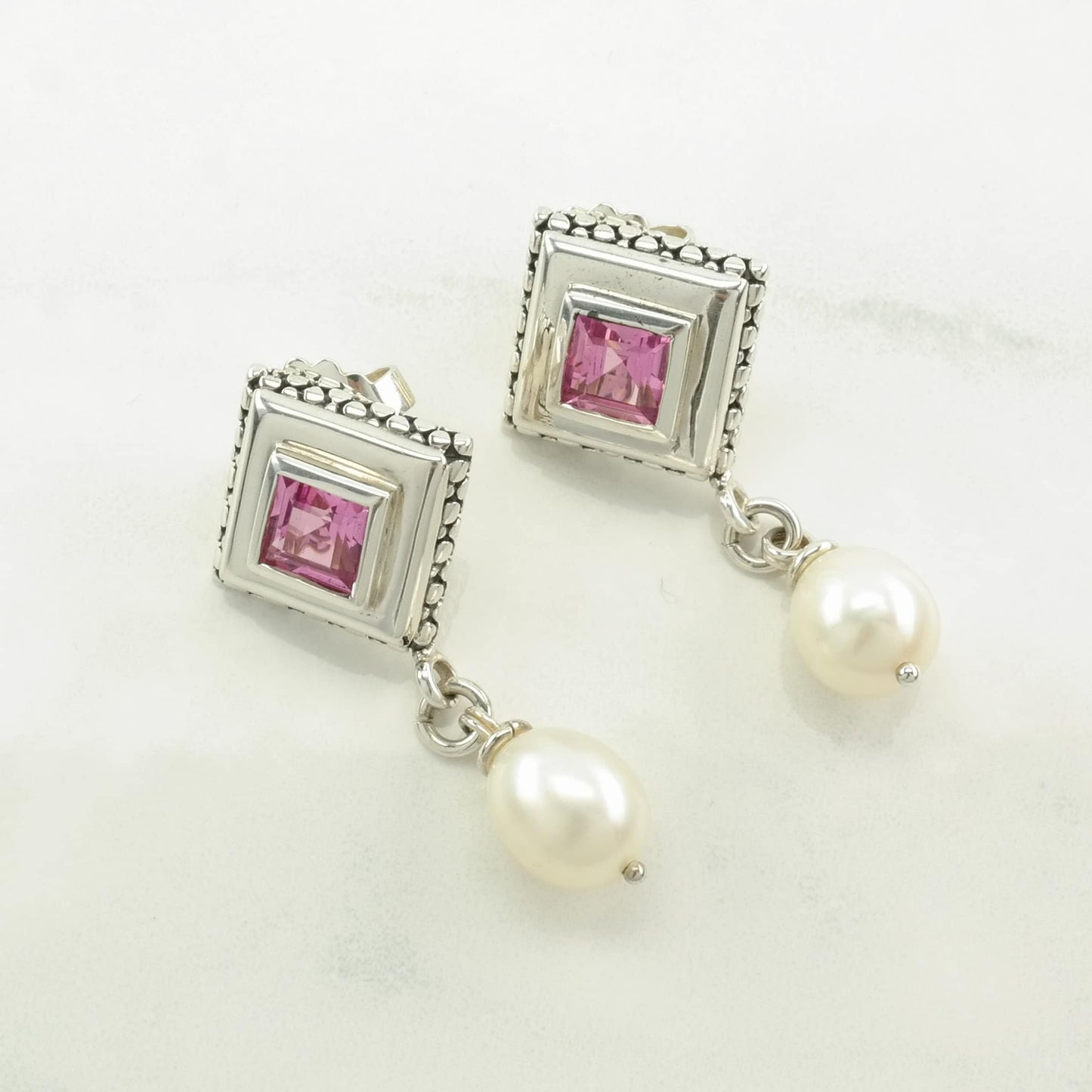 Michael Dawkins Sterling Silver Pink Sapphire, Pearl Earrings Stud