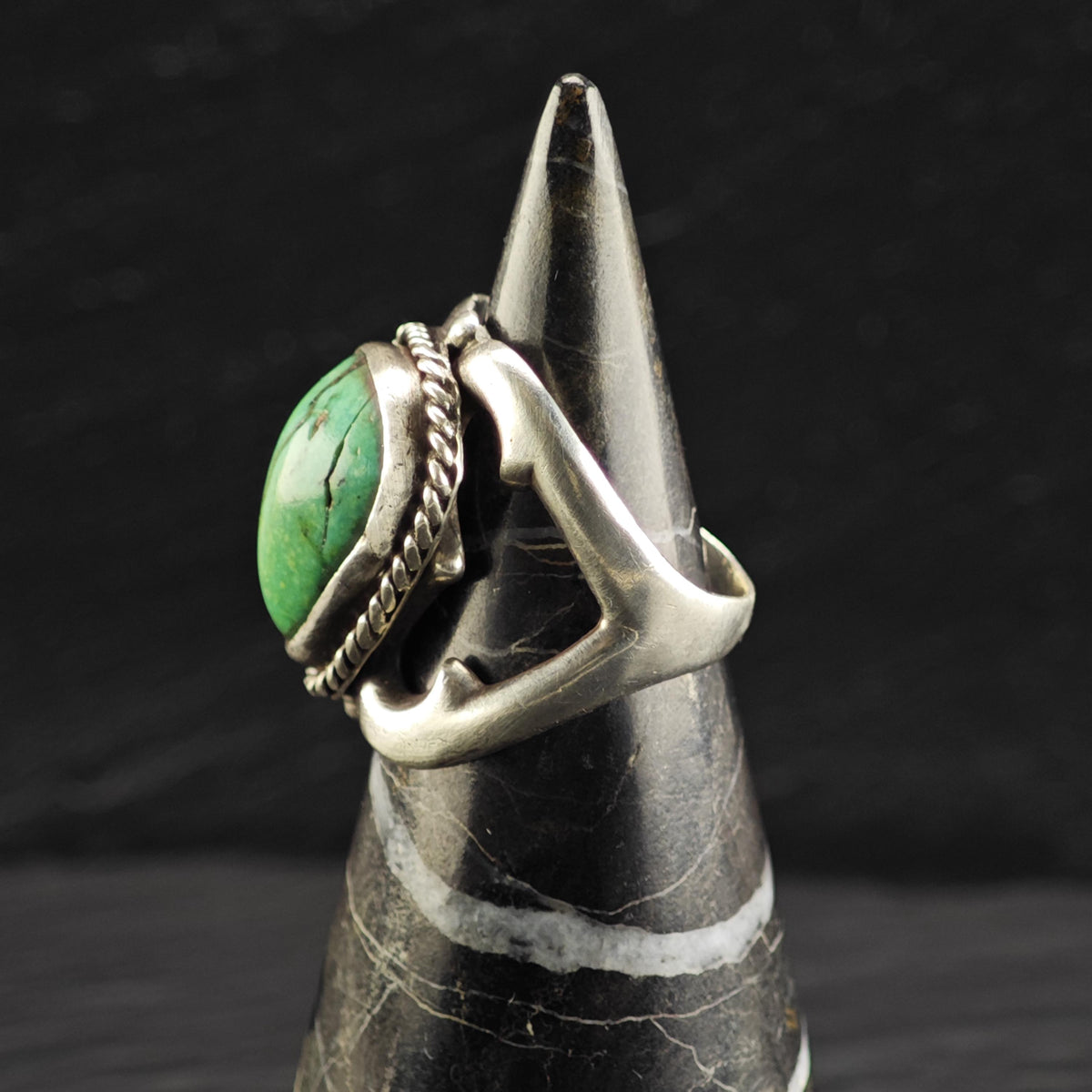 AS IS Sandcast Turquoise Sterling Silver Ring Sz 6 1/2 R6848