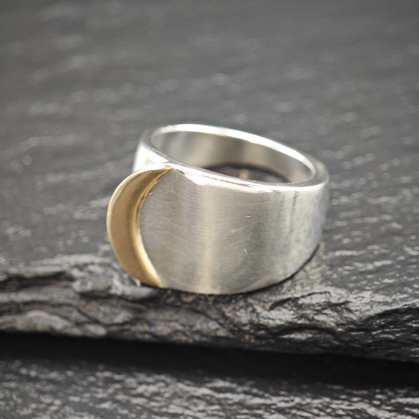 Wide Band Gold Accent Ring Sterling Silver Sz 6 1/4 R6022