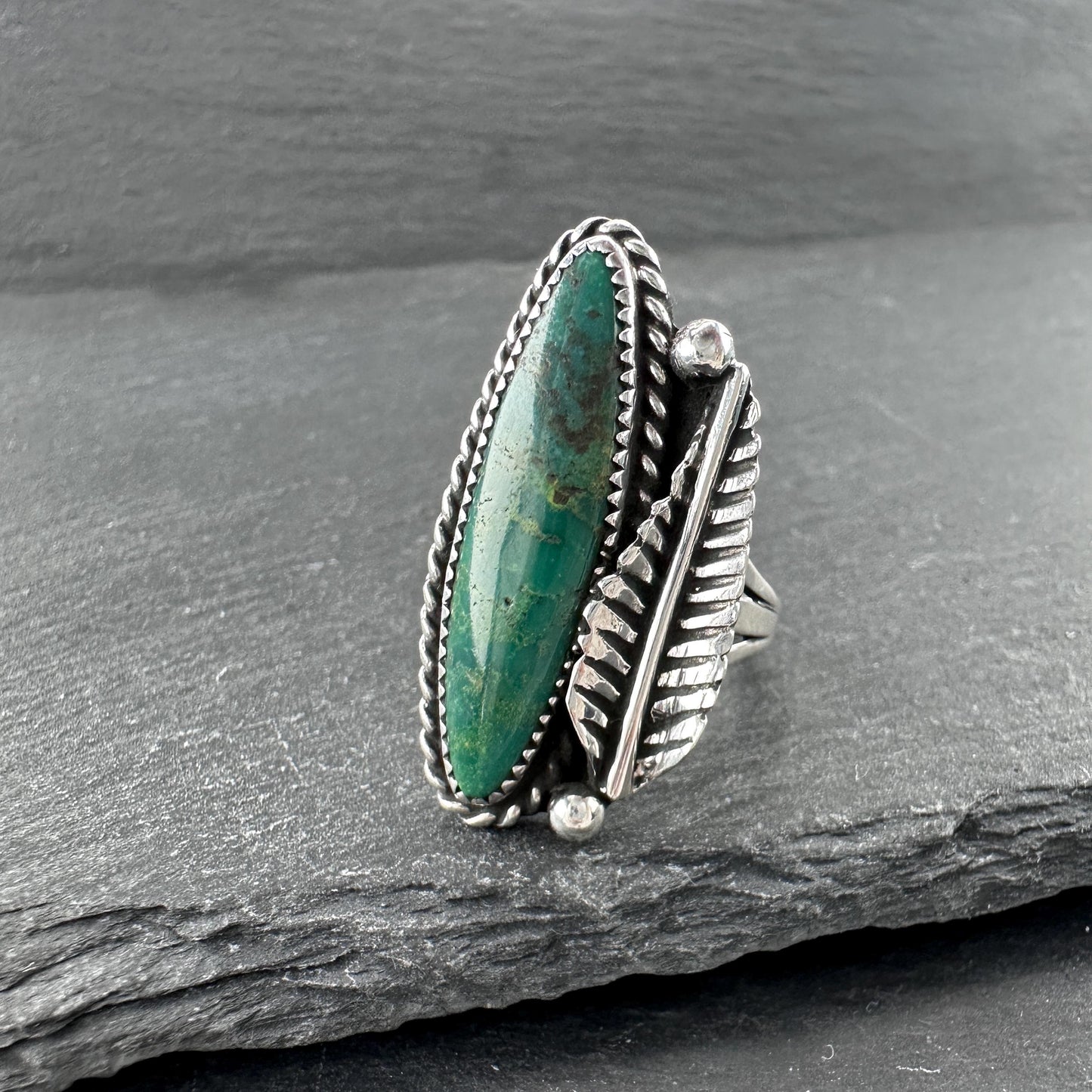 Native American, Green Turquoise Ring Sterling Silver