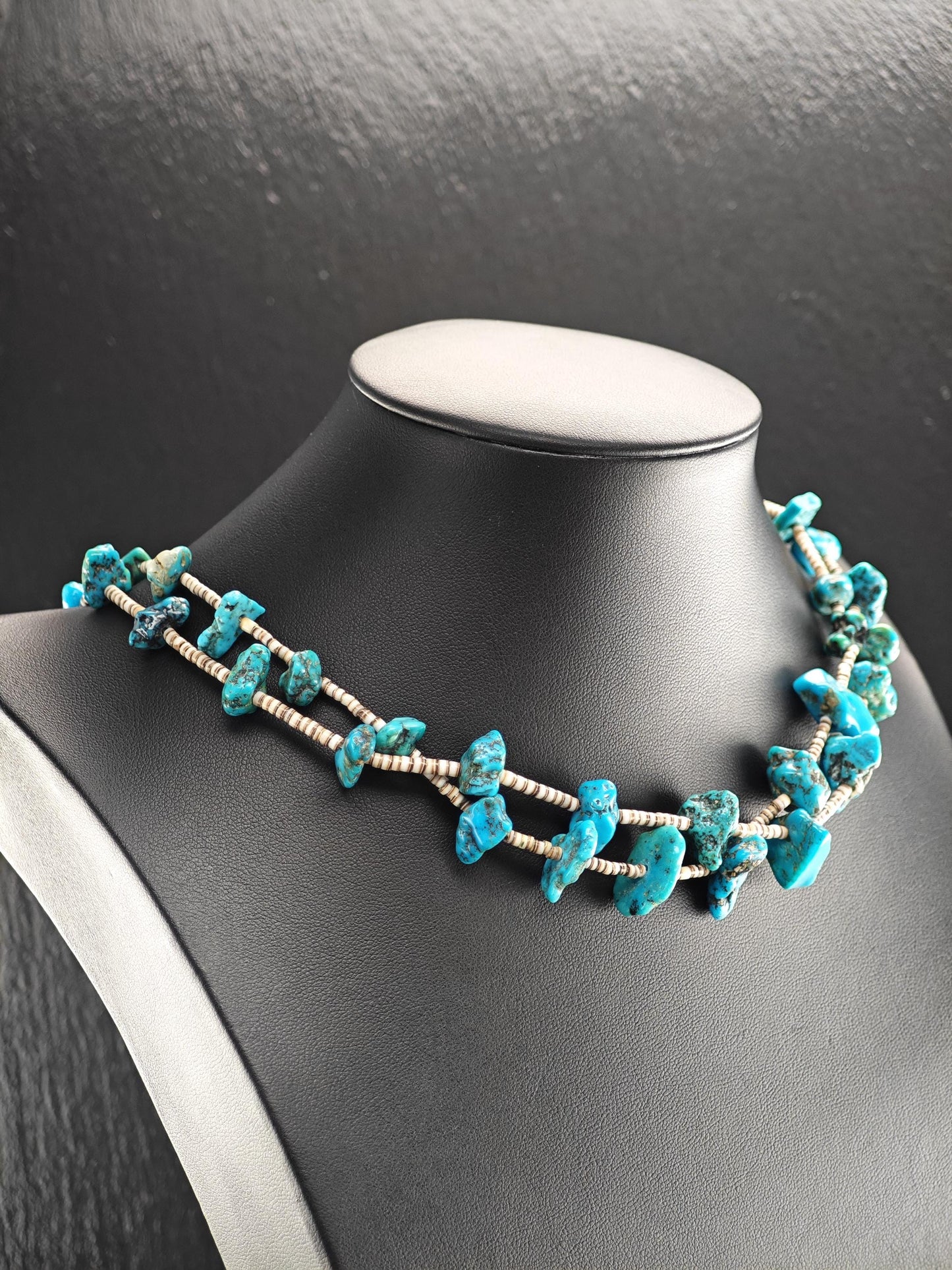 Sw Turquoise, Heishi Beads Necklace Sterling Silver N2510