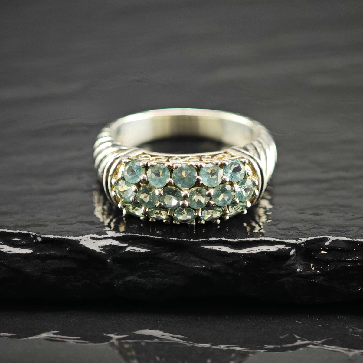 Apatite Pave Band Sterling Silver Ring Sz 6 R6834