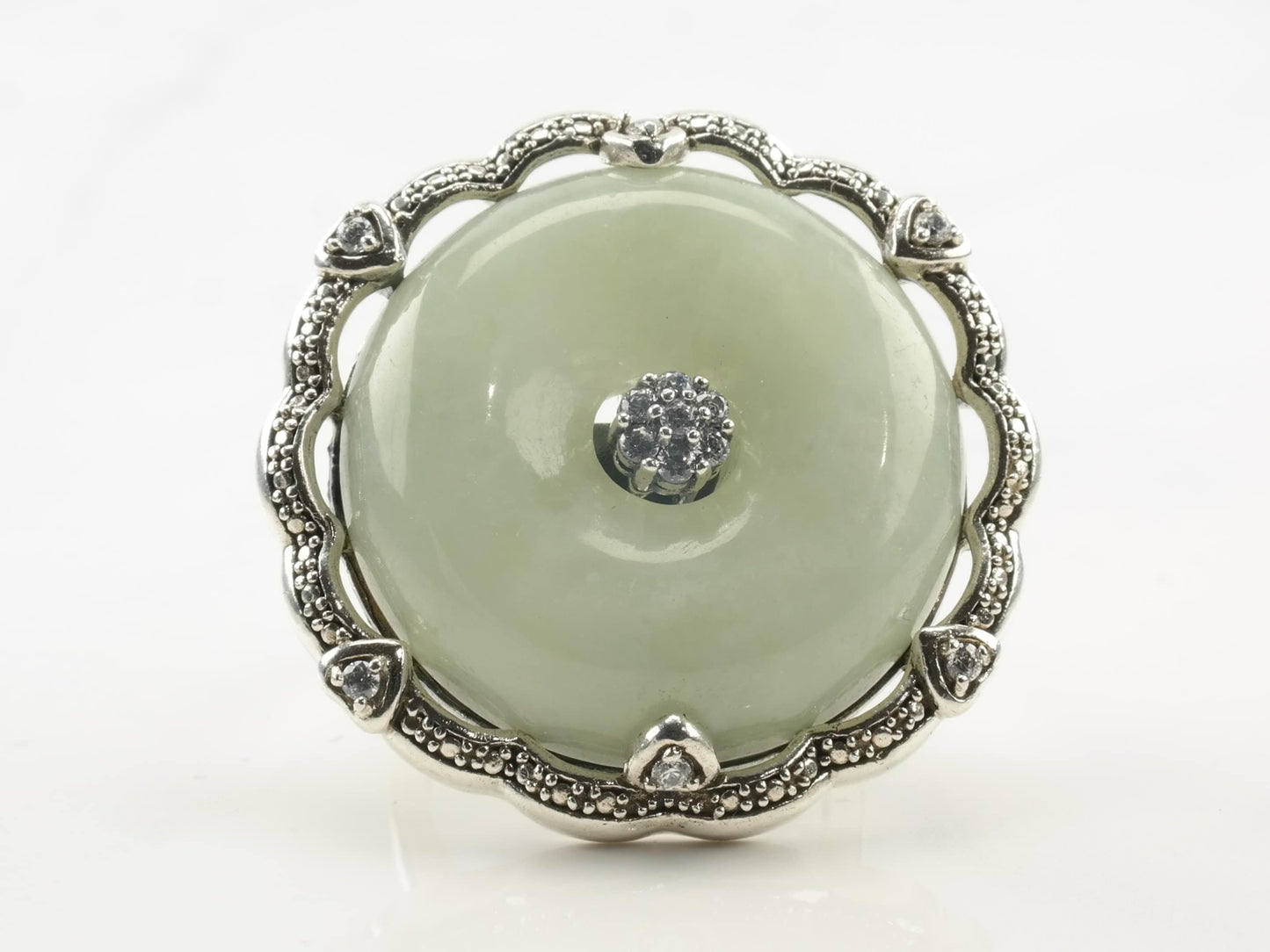 Vintage Designer Silver Ring Jade CZ Jadeite Sterling Size 7