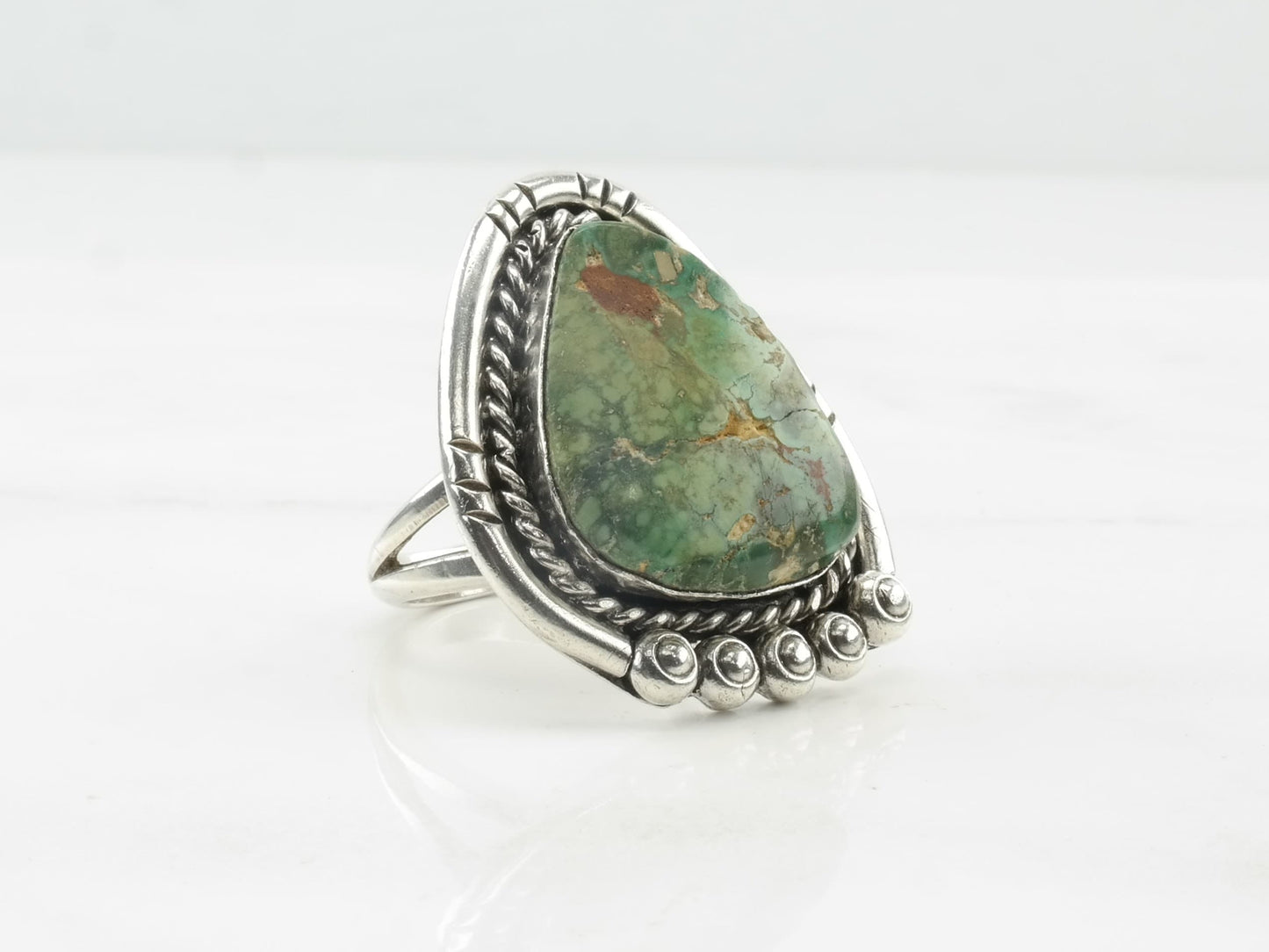 Vintage Sterling Silver Ring Turquoise Green Size 8 3/4