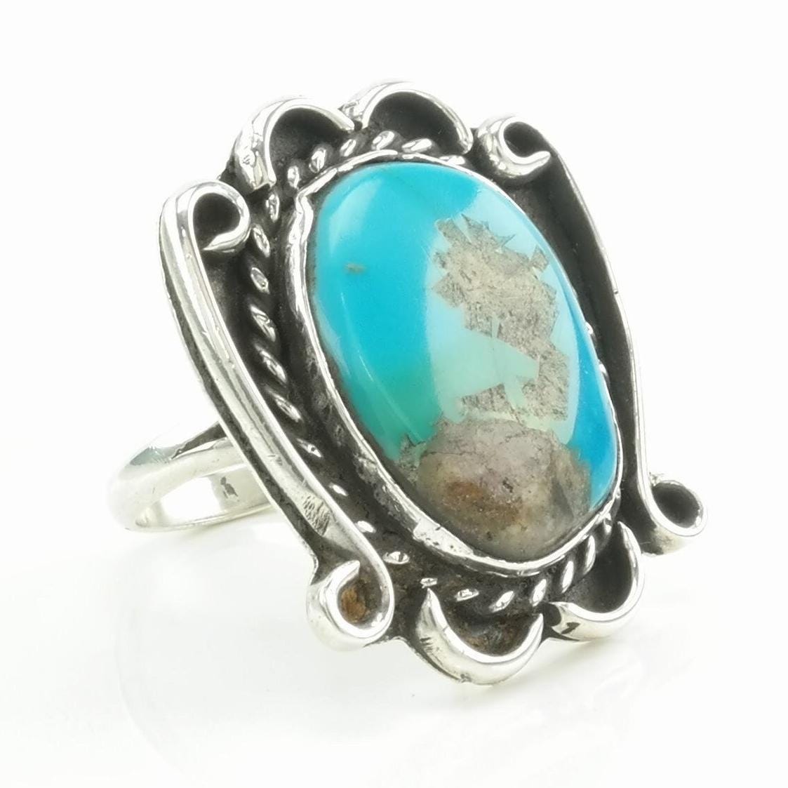 Vintage Sterling Silver Ring Turquoise Blue Size 6 1/4