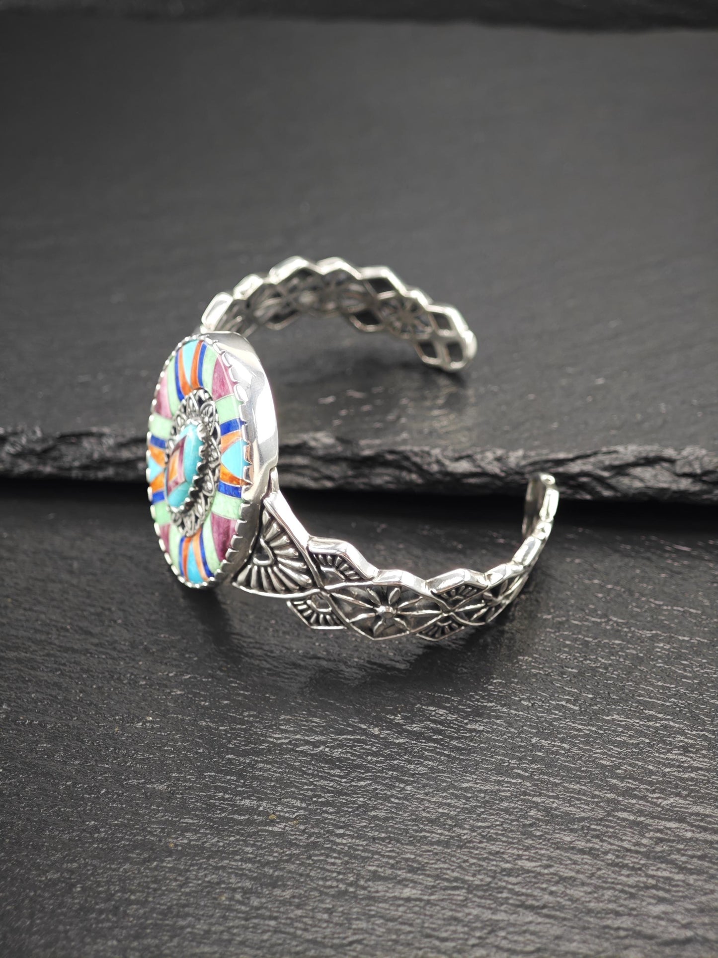 Carolyn Pollack Turquoise, Gem Inlay Cuff Bracelet Sterling Silver
