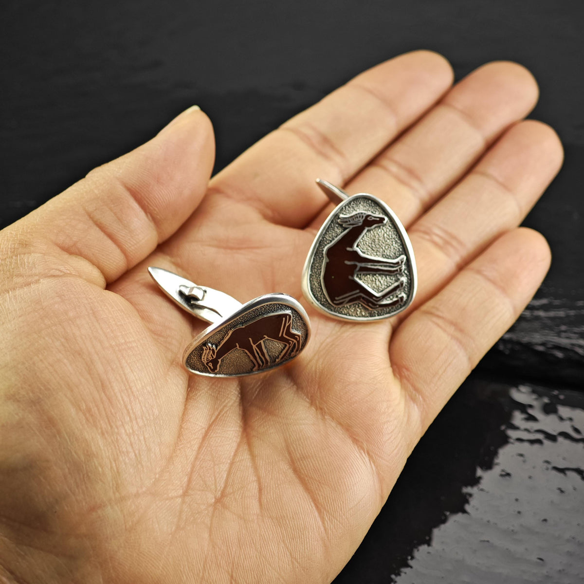 Enamel African Impala Hunting Sterling Silver Cufflinks MISC0434