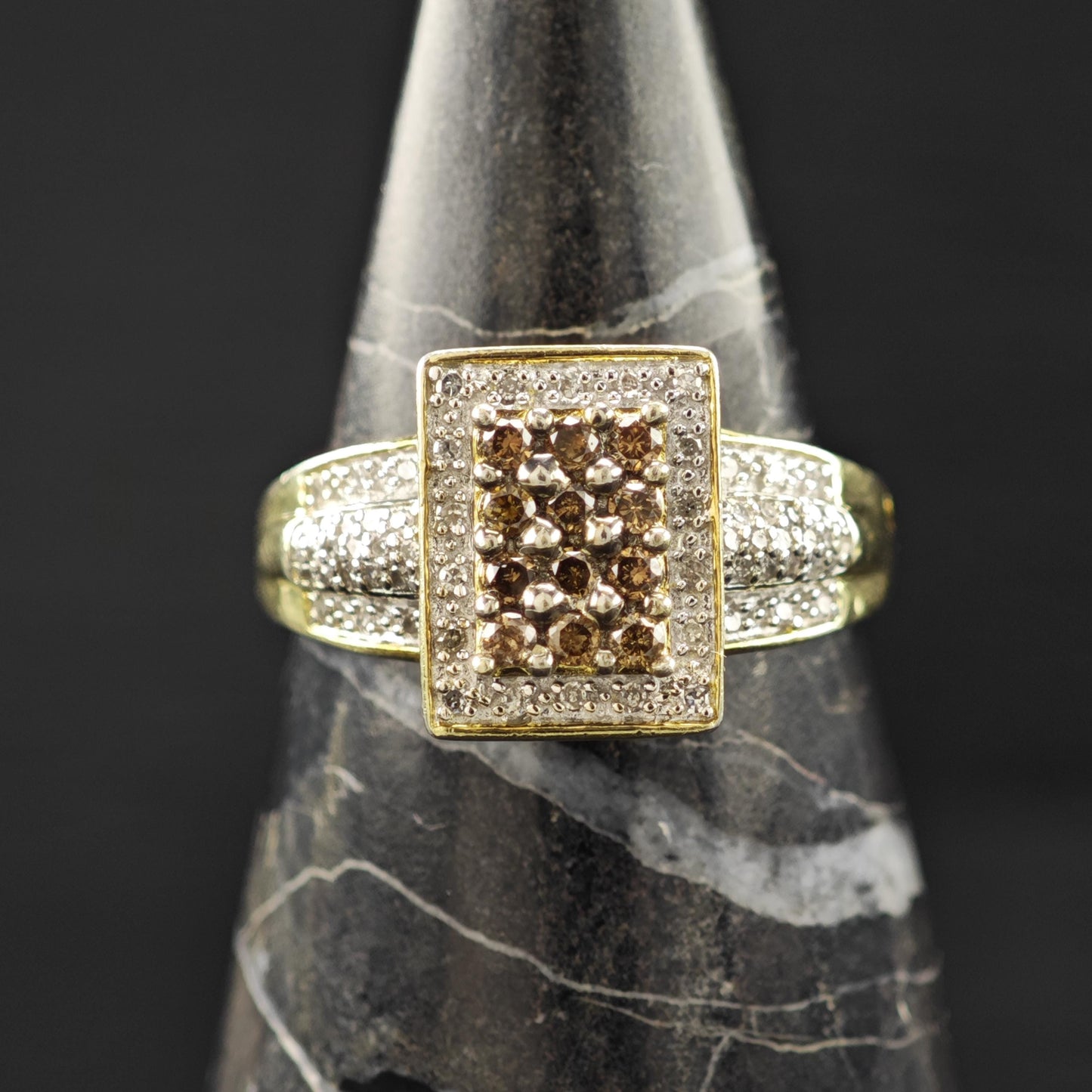 White Brown Diamonds Gold Plated Ring Sterling Silver Sz 8 3/4 R6240